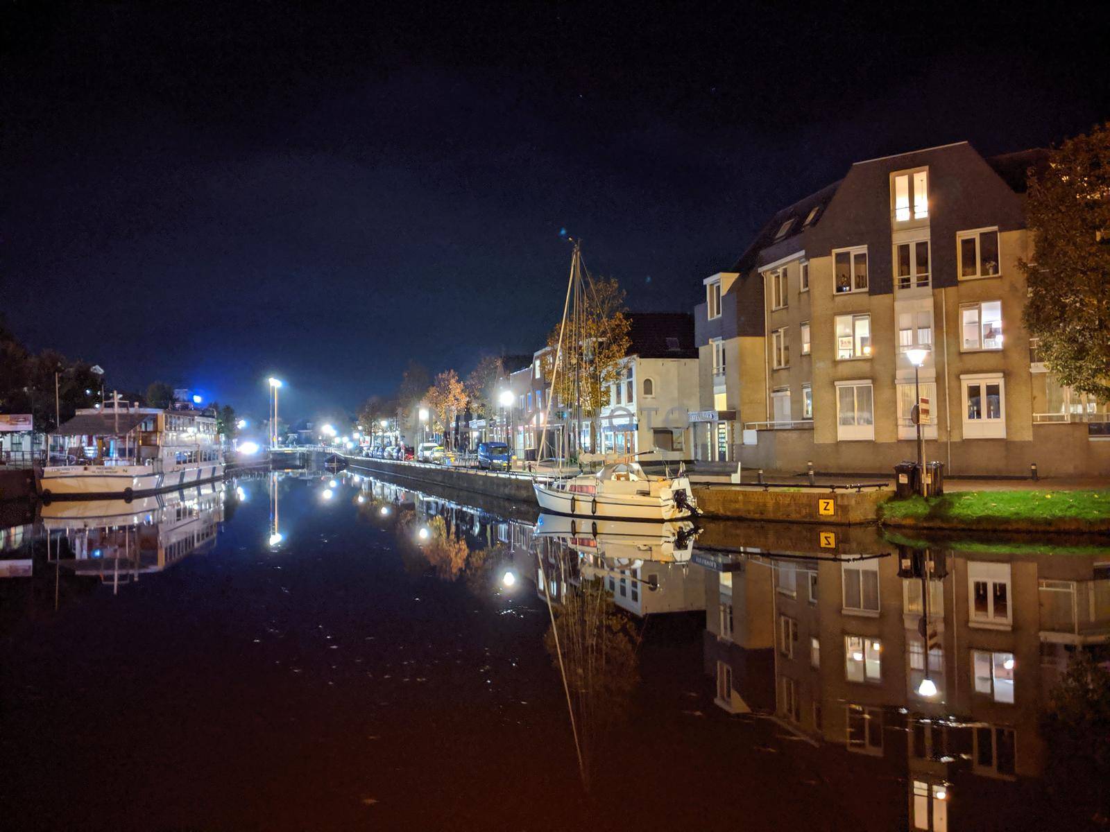 Canal at night in Sneek, Friesland, The Netherlands