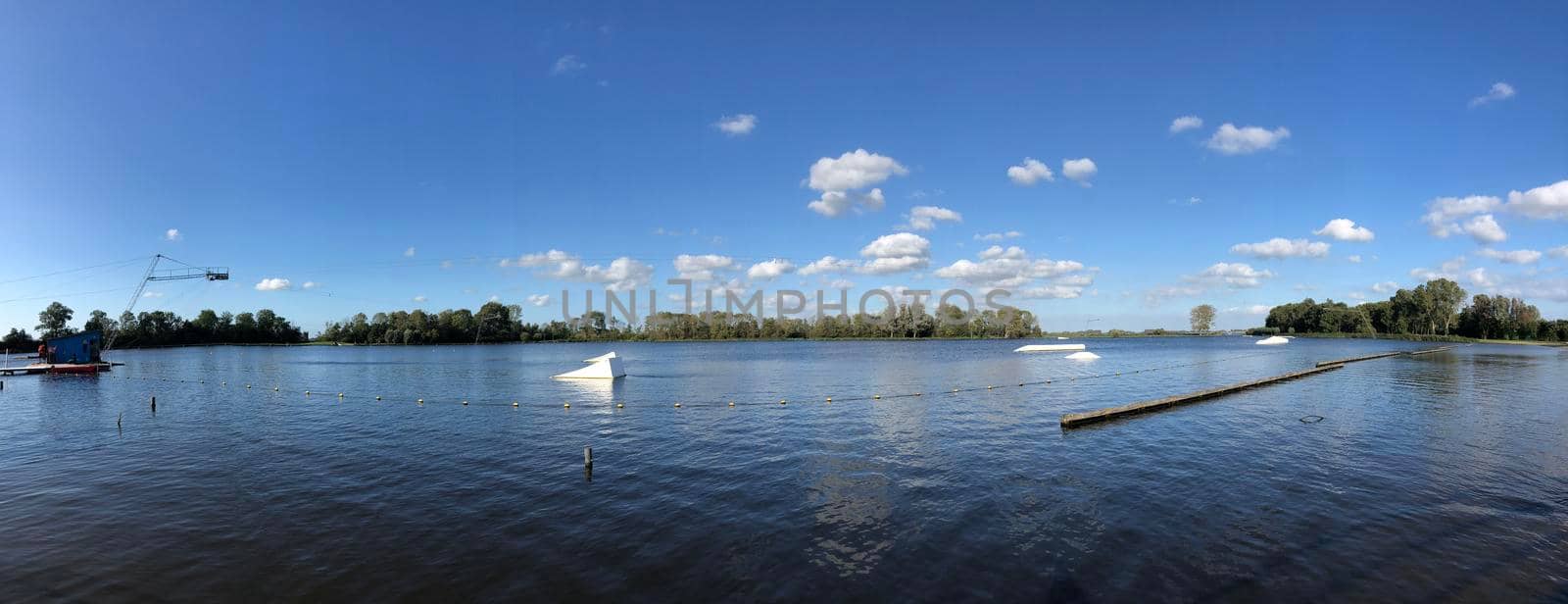 Panorama from the water ski course around Sneek, Friesland The Netherlands