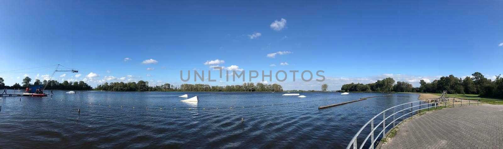 Panorama from the water ski course around Sneek, Friesland The Netherlands