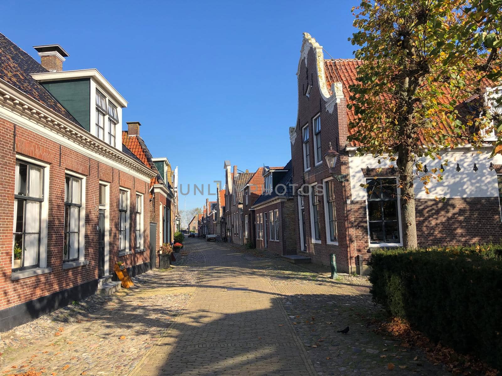 Street in Hindeloopen during autumn by traveltelly