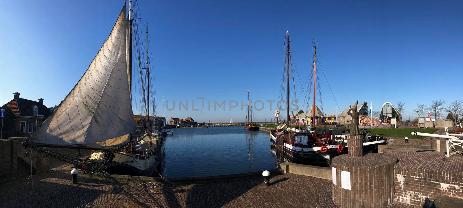 Panorama from the harbor of Stavoren, Friesland The Netherlands 
