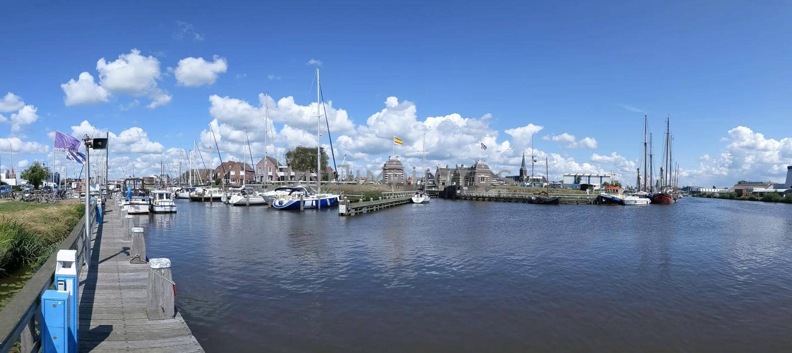 Canal lock panorama in Lemmer, Friesland The Netherlands