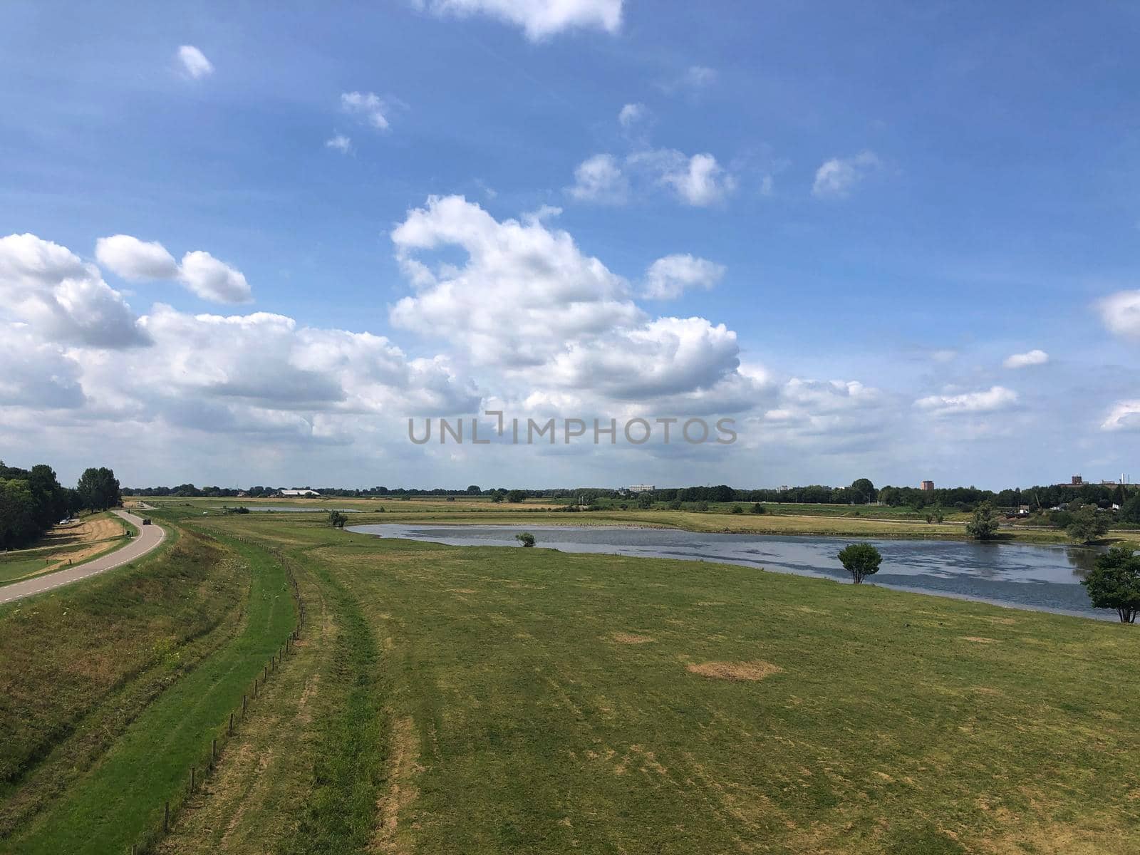 View from a bridge over the IJssel from Westervoort to Arnhem in The Netherlands