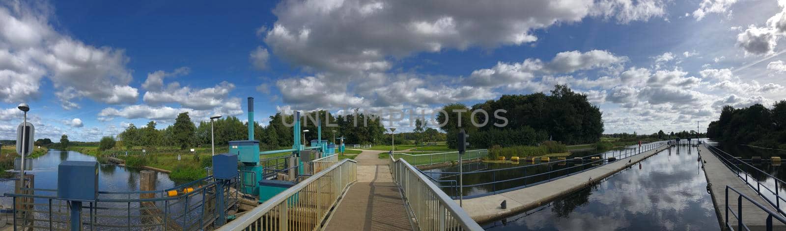 Panorama from a river lock at the Old ijssel in Gelderland The Netherlands