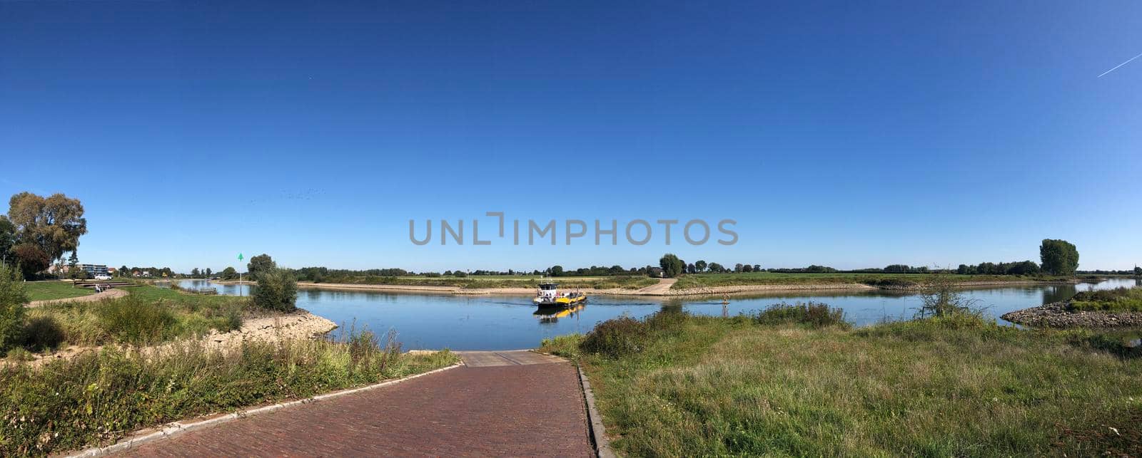 Ferry at the IJssel river between Olburgen and Dieren, Gelderland The Netherlands