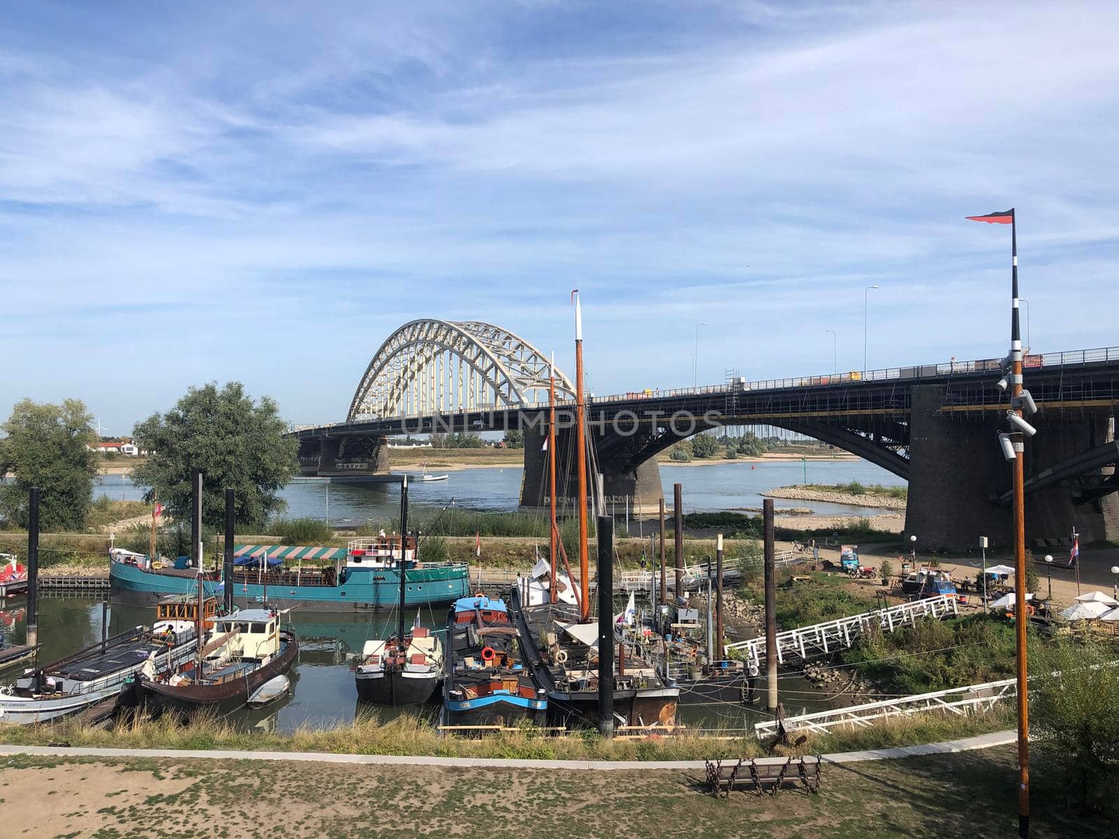 Lindenberg harbor around the Waal bridge in Nijmegen, The Netherlands