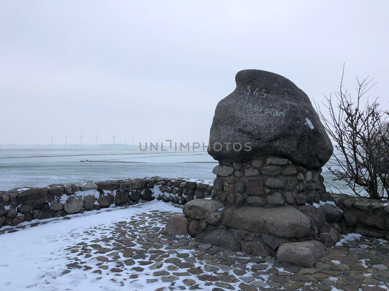 The monument of the battle of Warns during winter in Friesland The Netherlands
