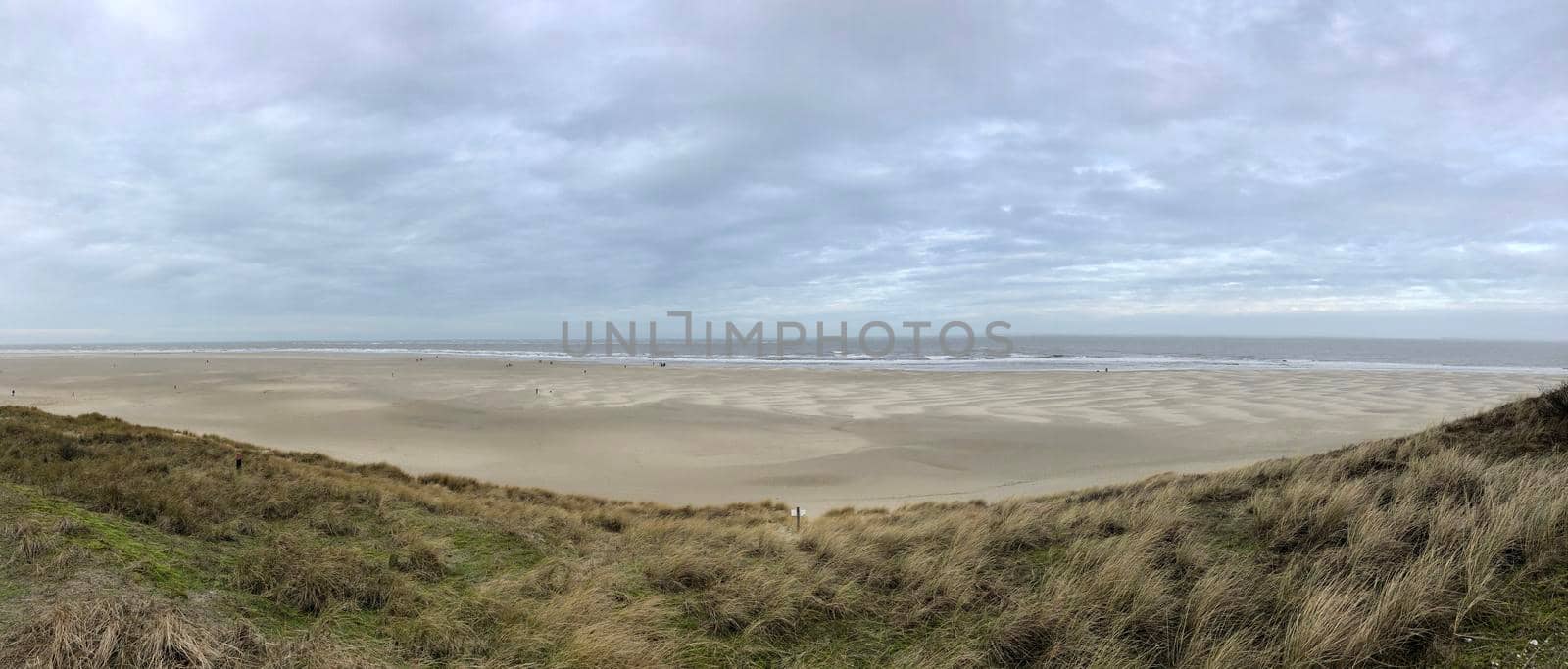 Panorama from beach and the north sea at Texel island in The Netherlands