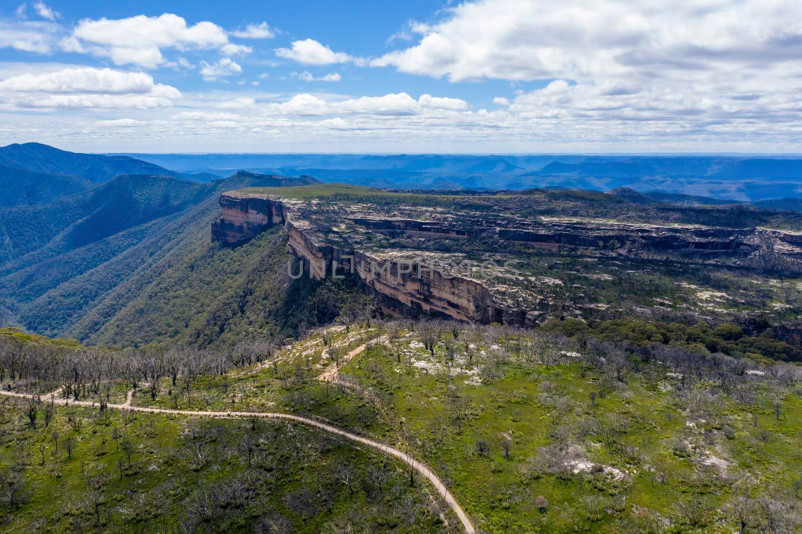 Aerial view of Kanangra Walls and valley in regional Australia by WittkePhotos