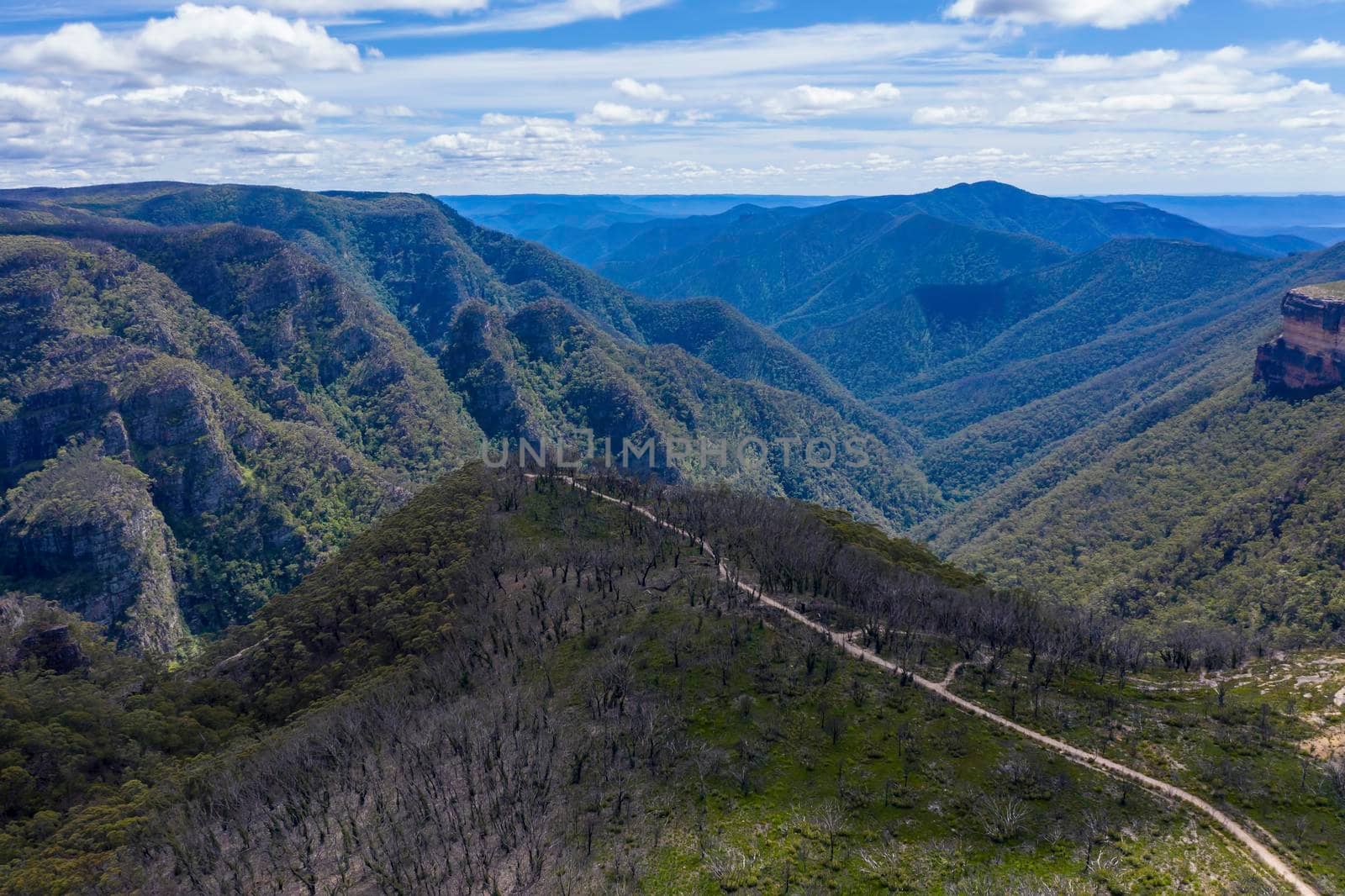 Aerial view of the valley in the Kanangra-Boyd National Park in the Central Tablelands in regional New South Wales Australia