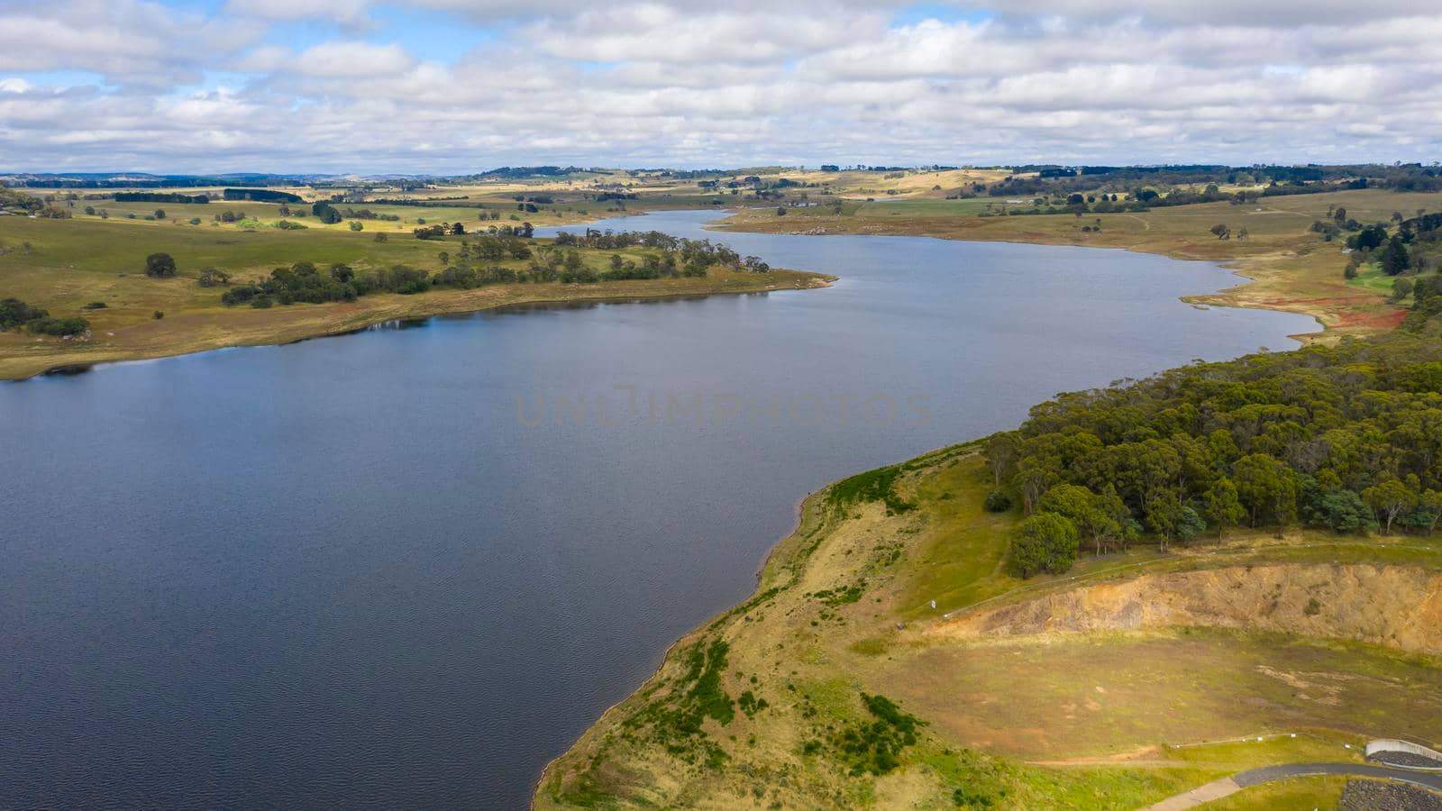 Aerial view of the Oberon Dam in the Central Tablelands in regional New South Wales in Australia