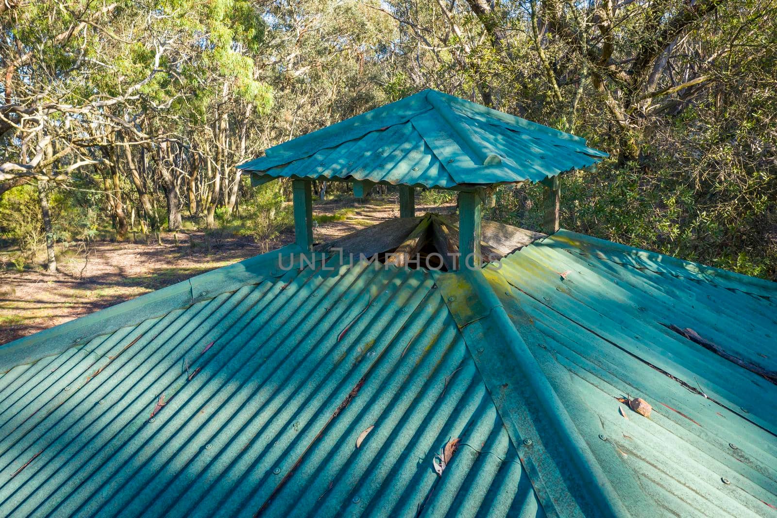 Aerial view of a picnic shed in the forest in regional Australia by WittkePhotos
