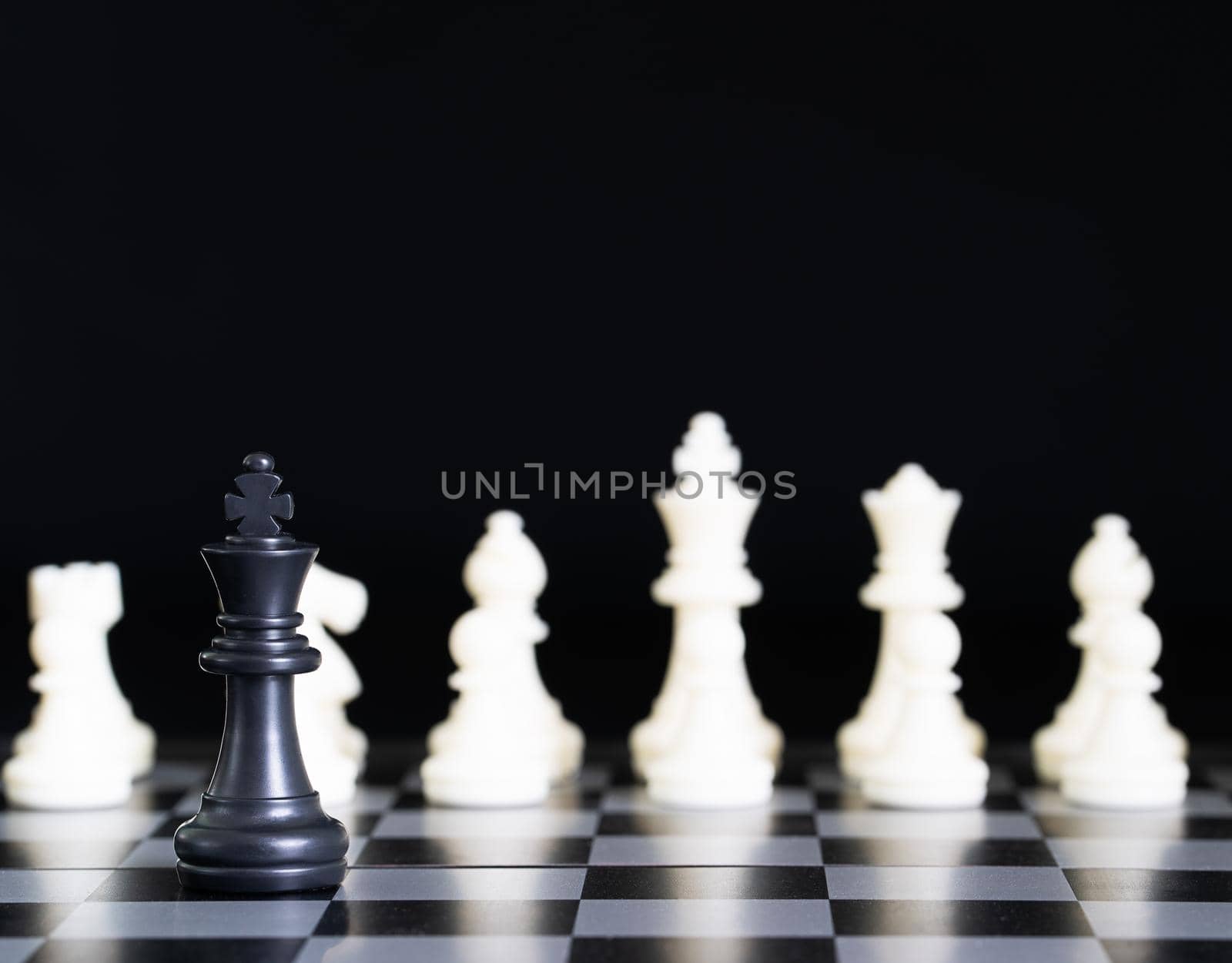 Close up chess pieces on chessboard, Set of chess figures on the playing board