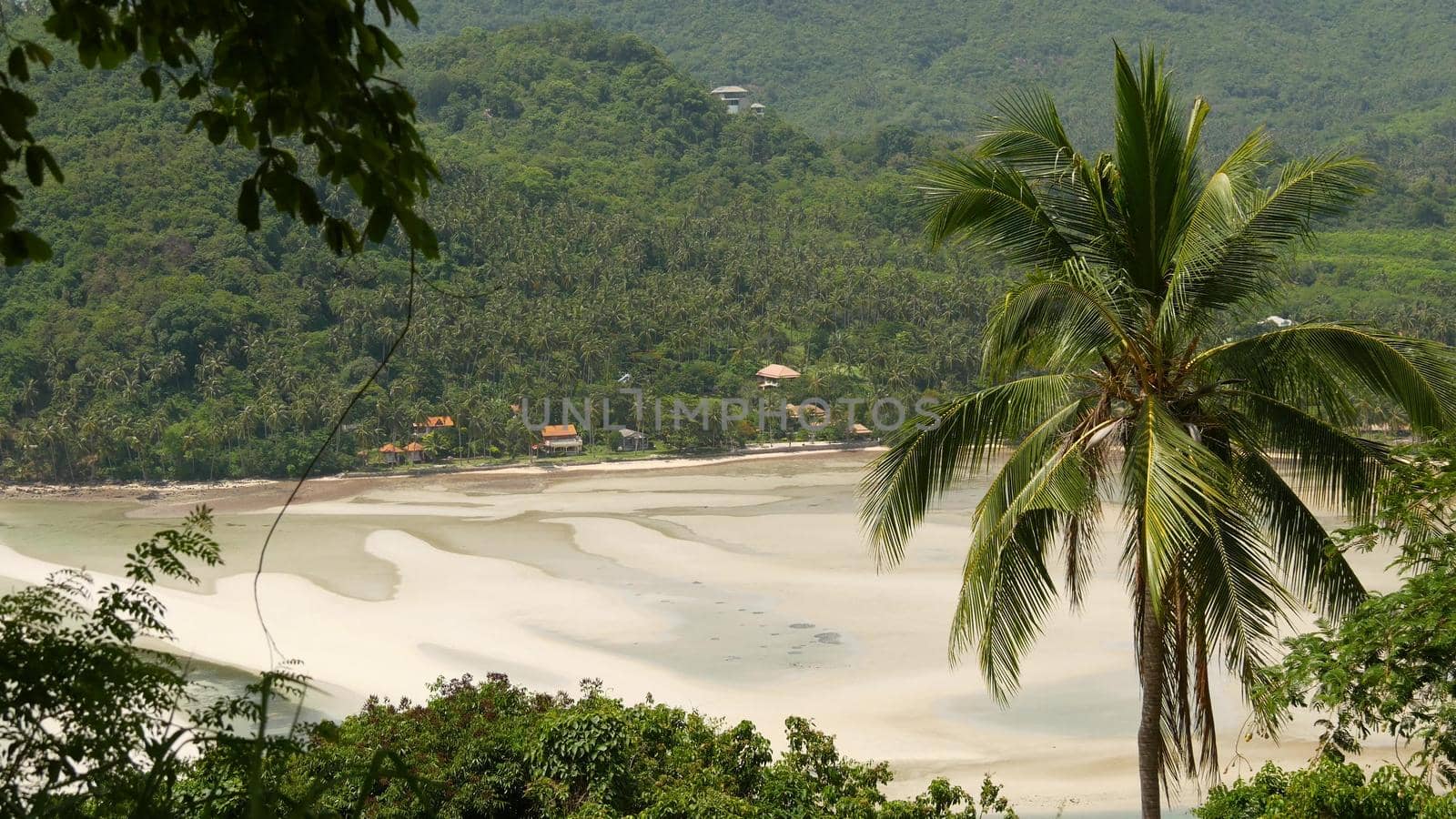 Samui Island thickly dotted with trees and vegetation. Scenic landscape of amazing paradise tropical exoyic mountain. Relax, travel vacation holiday and Environment conservation concept. Background