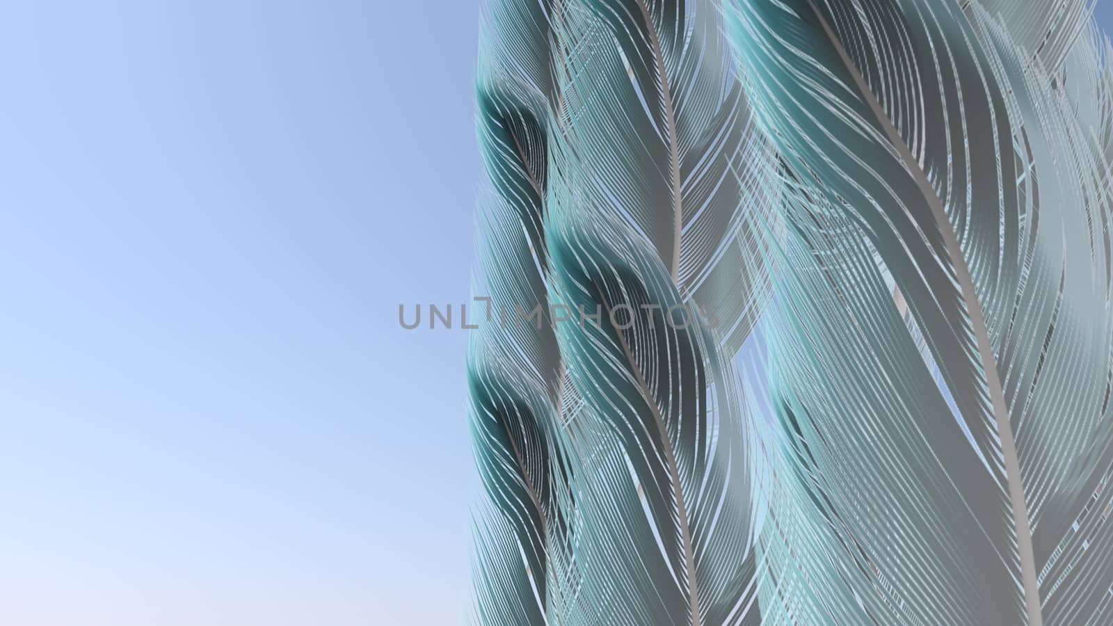 Soft silky feathers isolated on background with copy space for text and advertisement. Feather background with delicate fur and realistic looks. 3D rendering