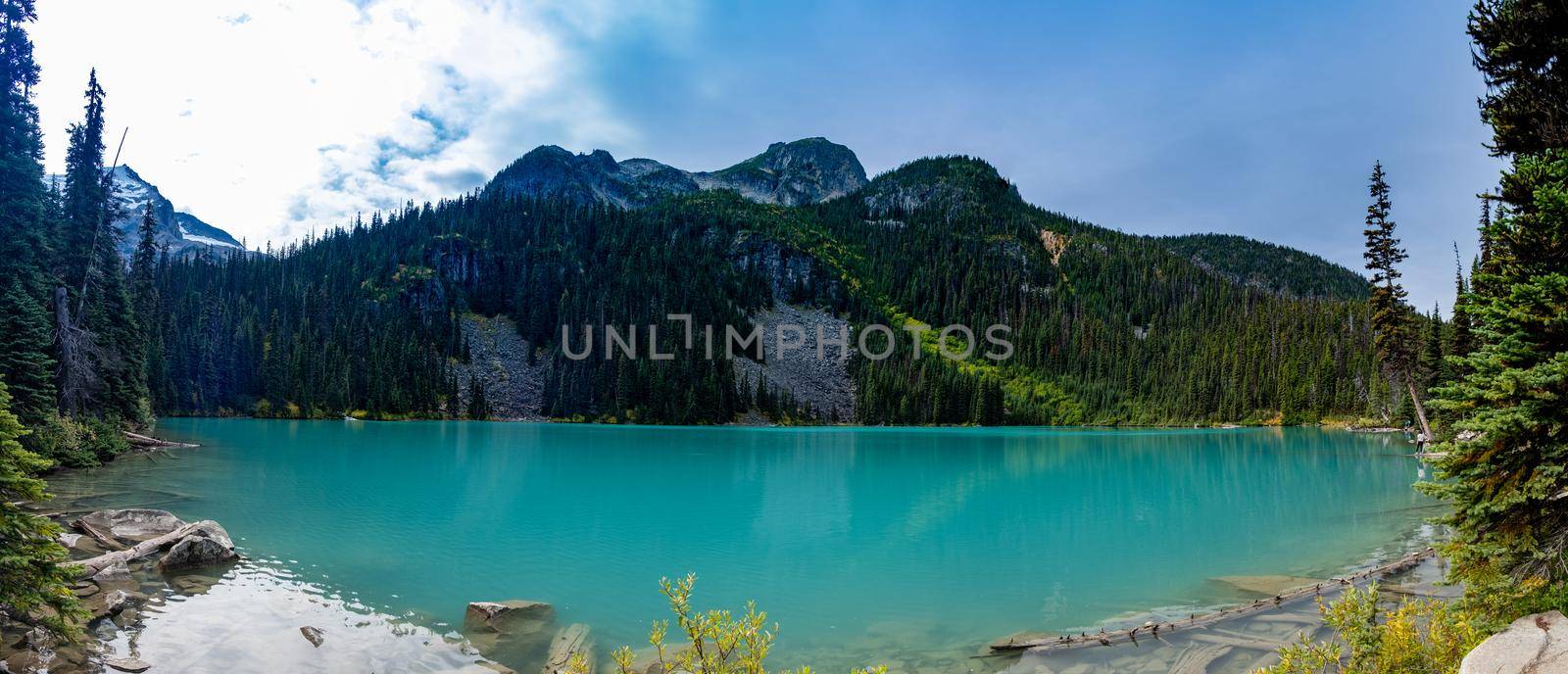 Majestic mountain lake in Canada. Upper Joffre Lake Trail View, Joffre Lakes Provincial Park - Middle Lake. British Colombia Canada