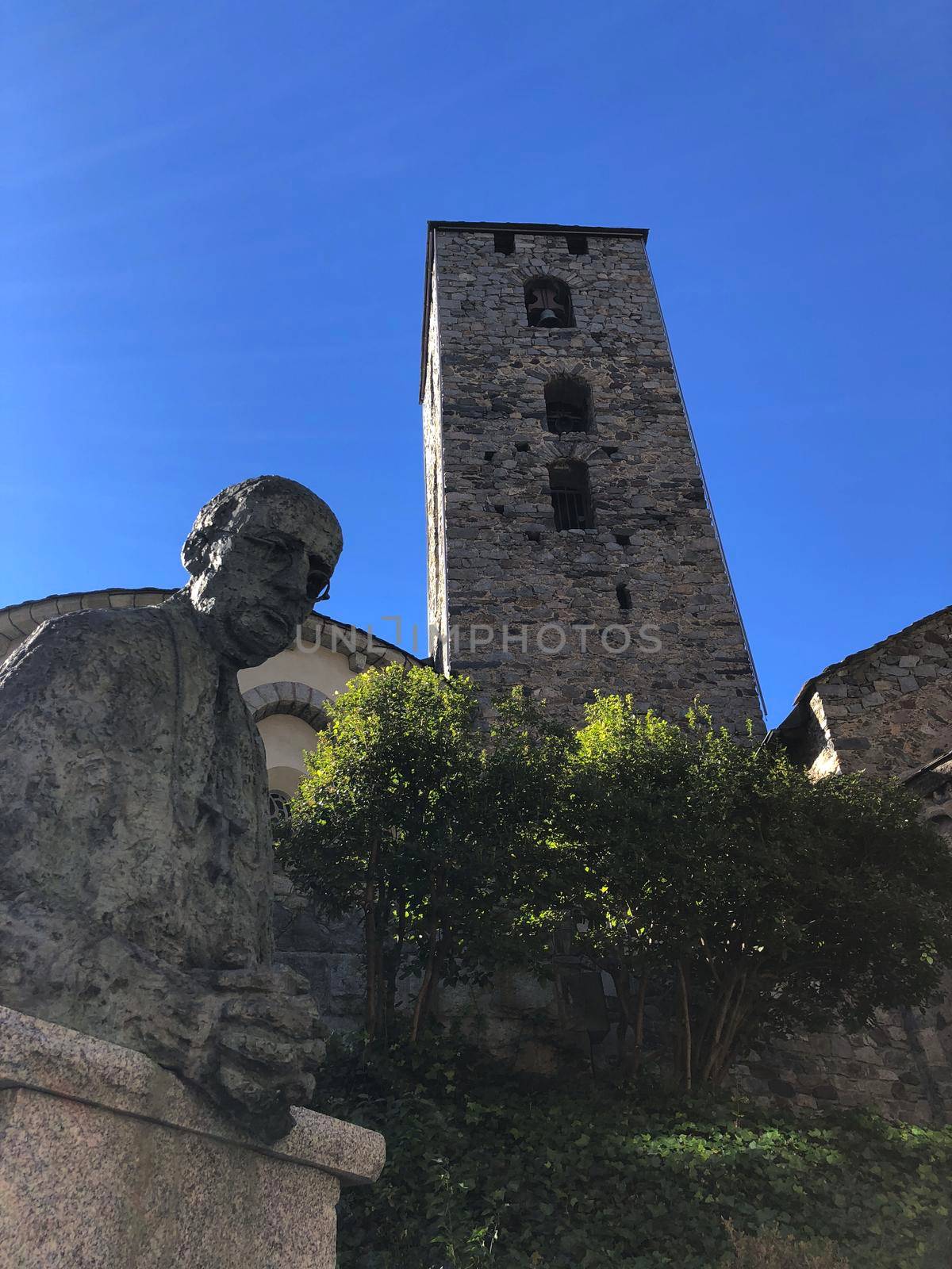 Statue next to the Church of Saint Stephen in Andorra la Vella 