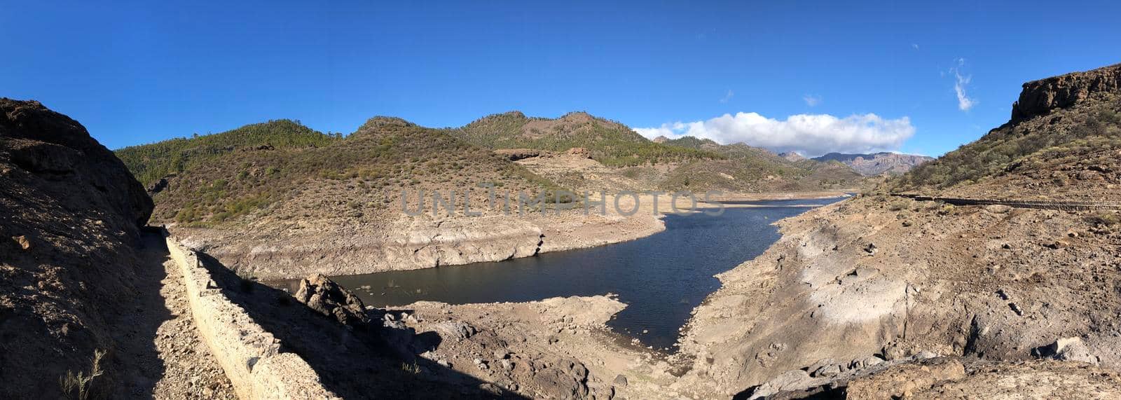 Panoramic scenery around Las Ninas Reservoir on Gran Canaria