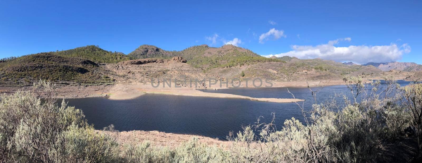 Panoramic scenery around Las Ninas Reservoir on Gran Canaria