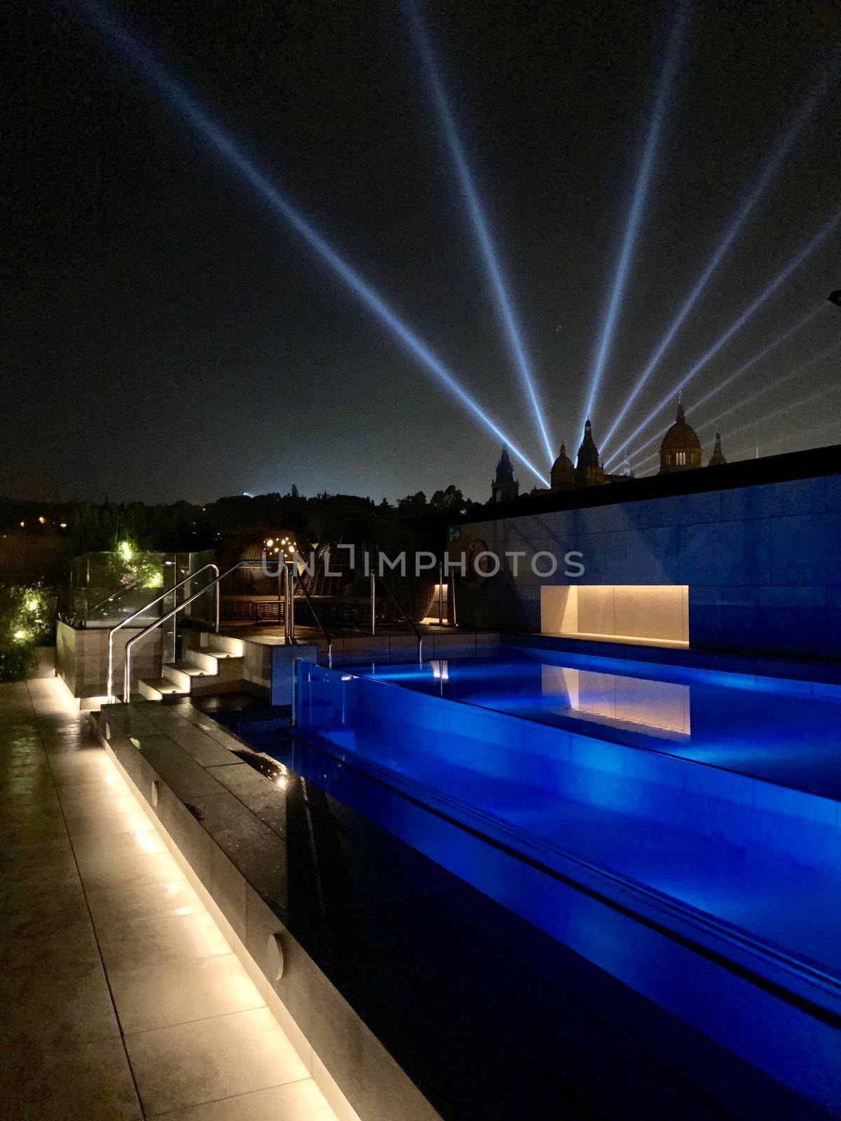 Lights shining from Montjuïc Castle in Barcelona