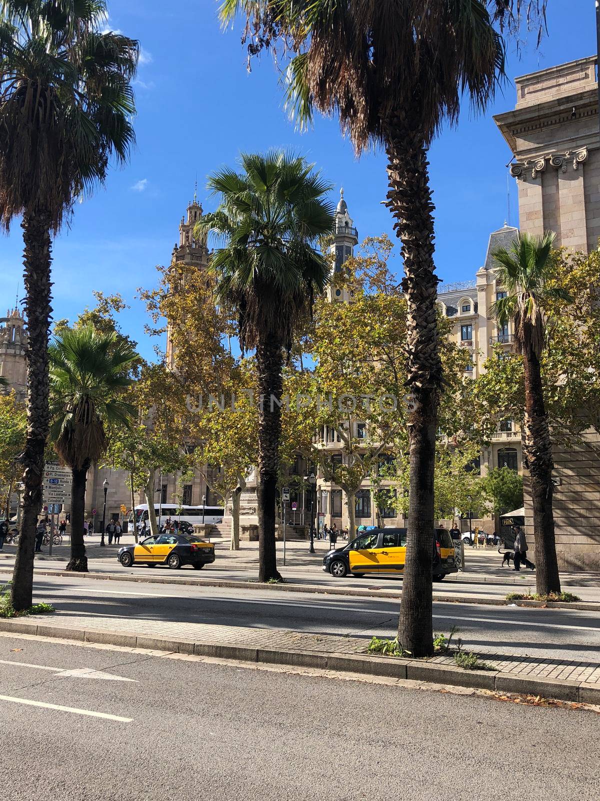 Taxis at the Gothic Quarter of Barcelona Spain