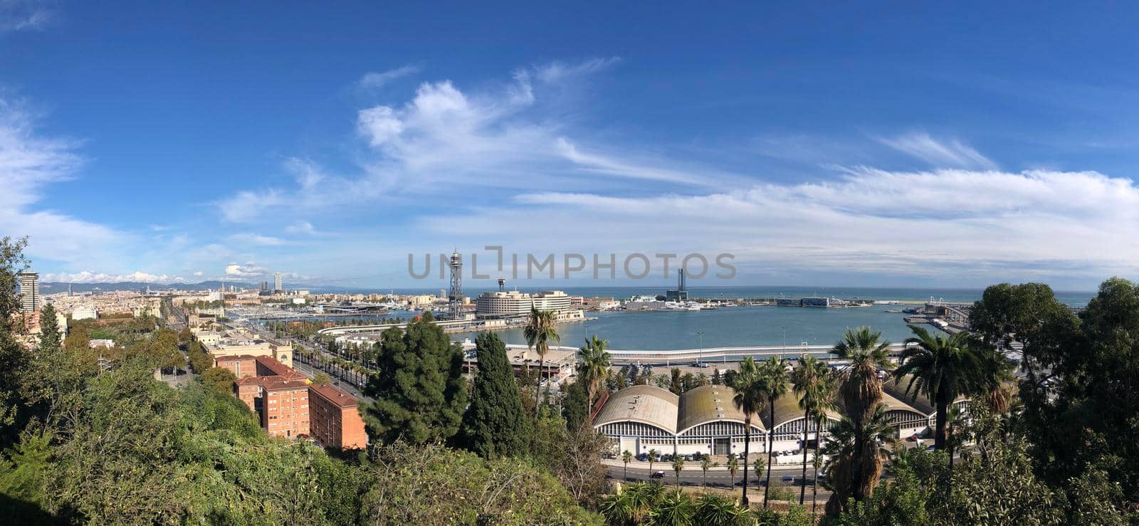 Panorama from Port Vell Aerial Tramway in Barcelona, Spain