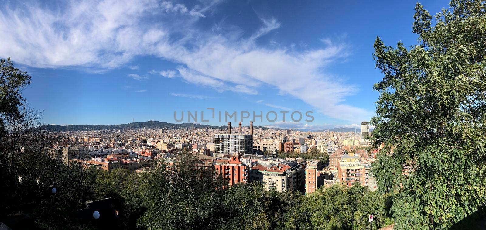 Panoramic Barcelona city view from mountain Montjuïc