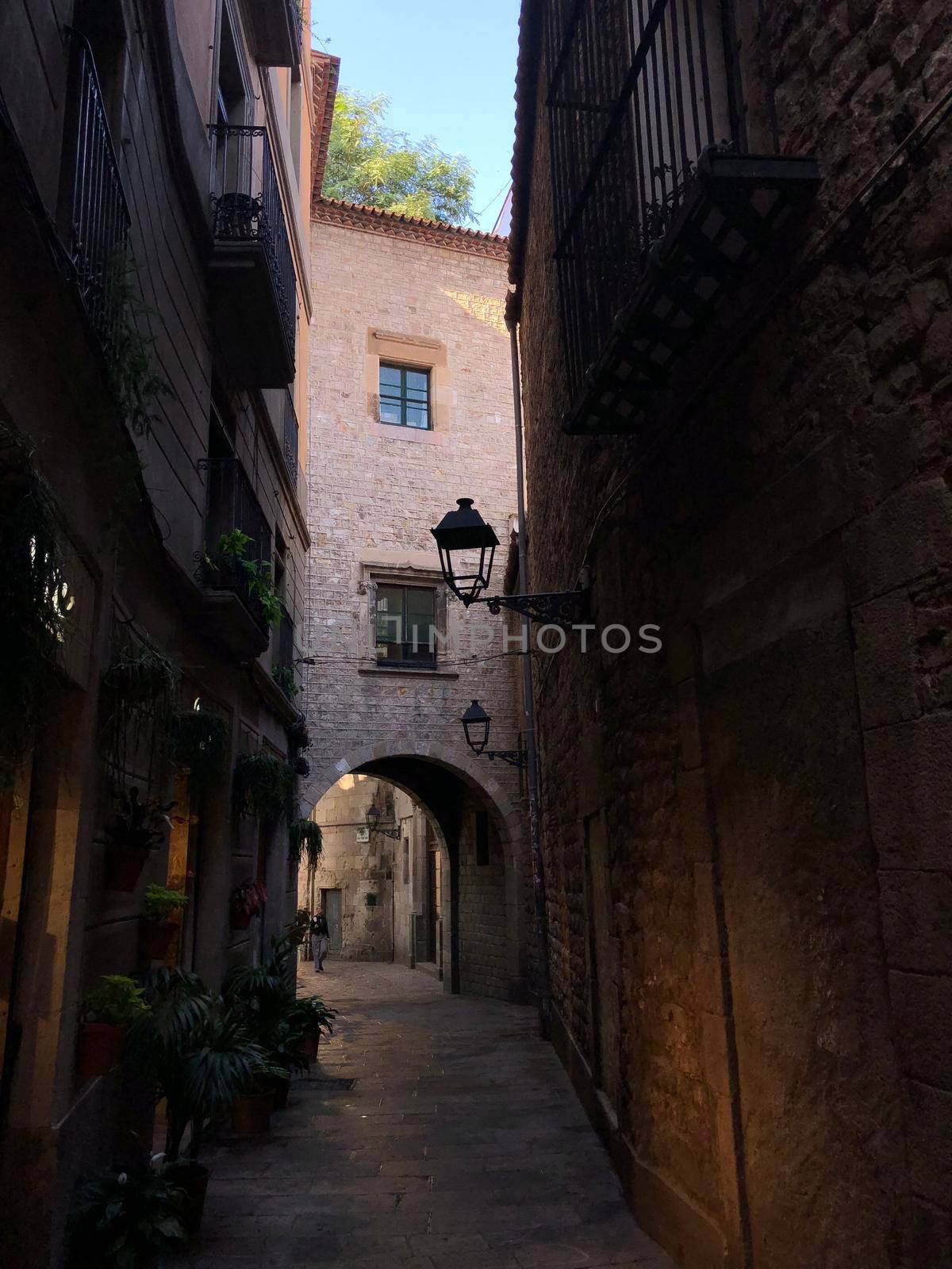 Street in the old town of Barcelona, Spain