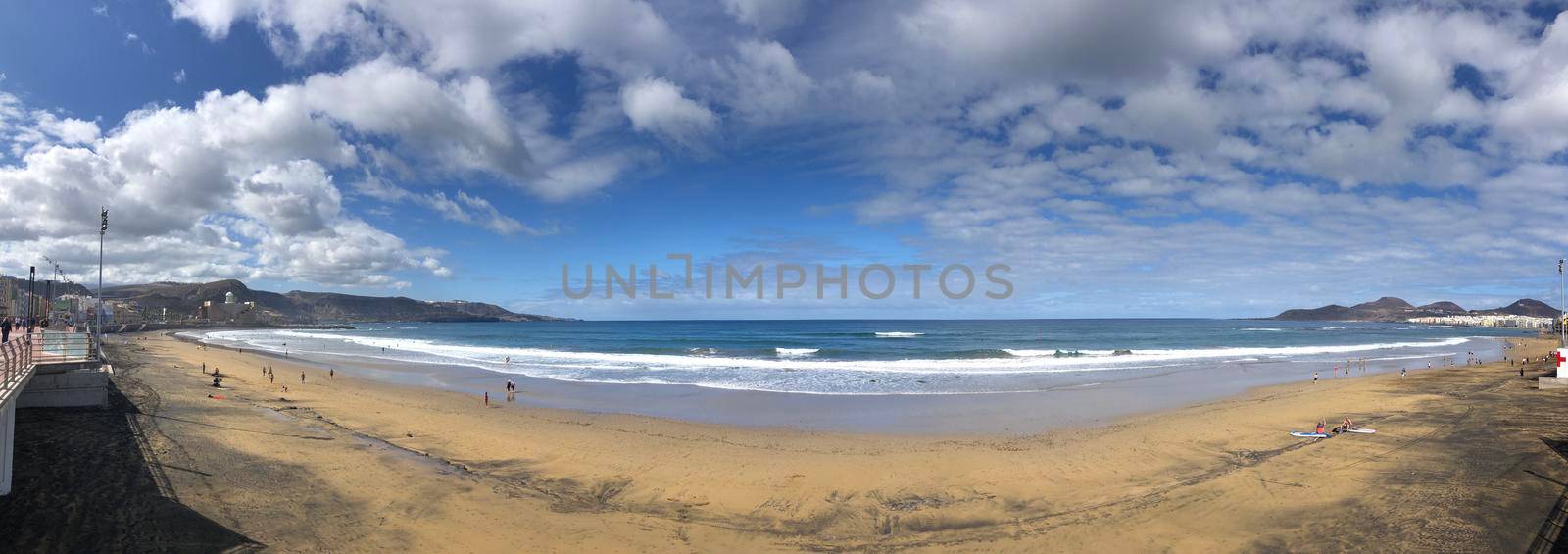 Panorama from Las Canteras beach during sunset in Las Palmas, Gran Canaria