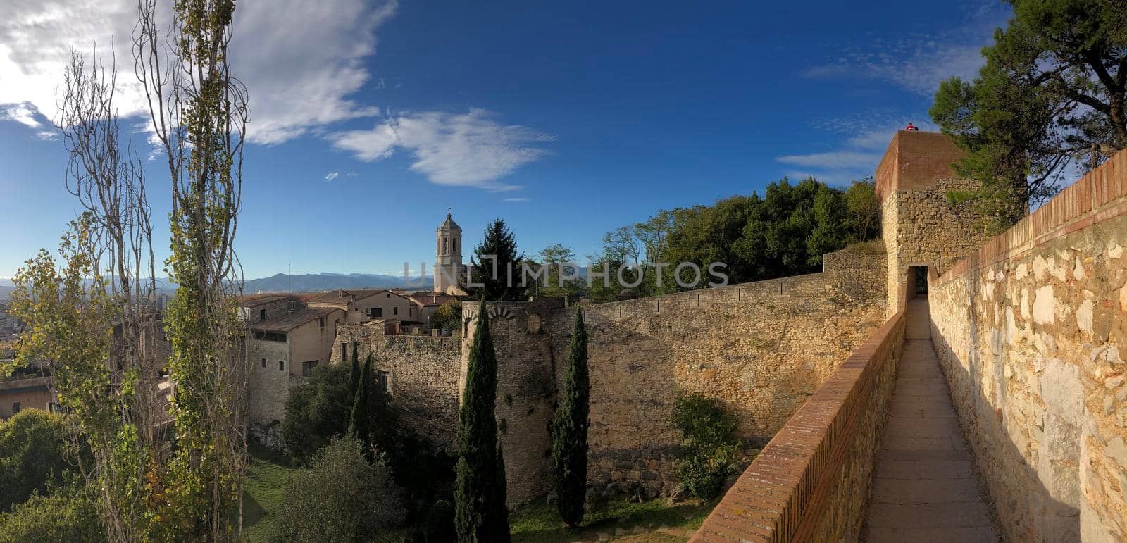 Panorama from the city wall of Girona in Spain