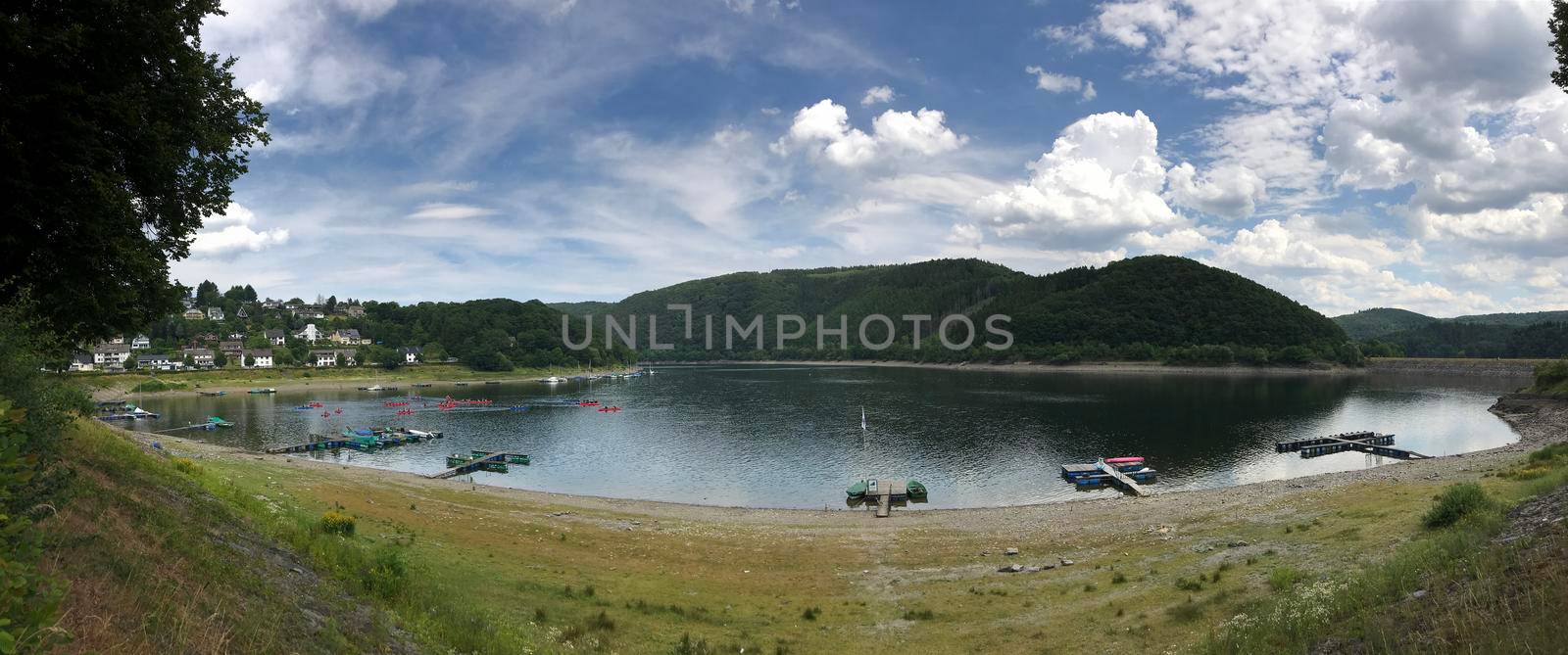 Panorama from the Rur river in the Eifel National Park Germany