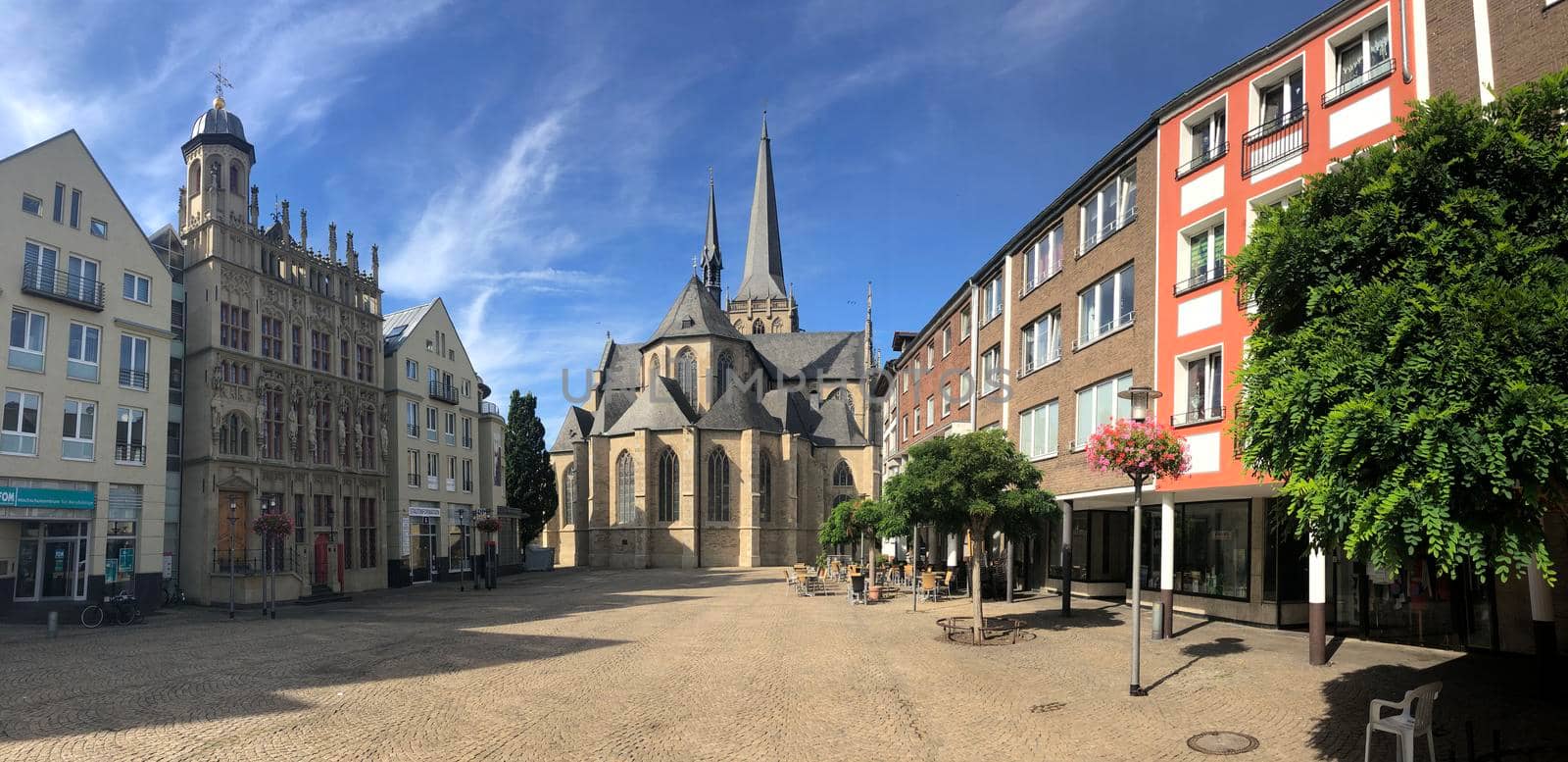 Panorama from the big market square with the Willibrordi cathedral in Wesel, Germany