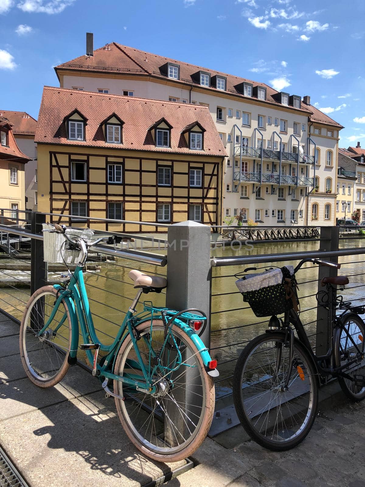 Bicycles and timber frame houses in the old town of Bamberg Germany