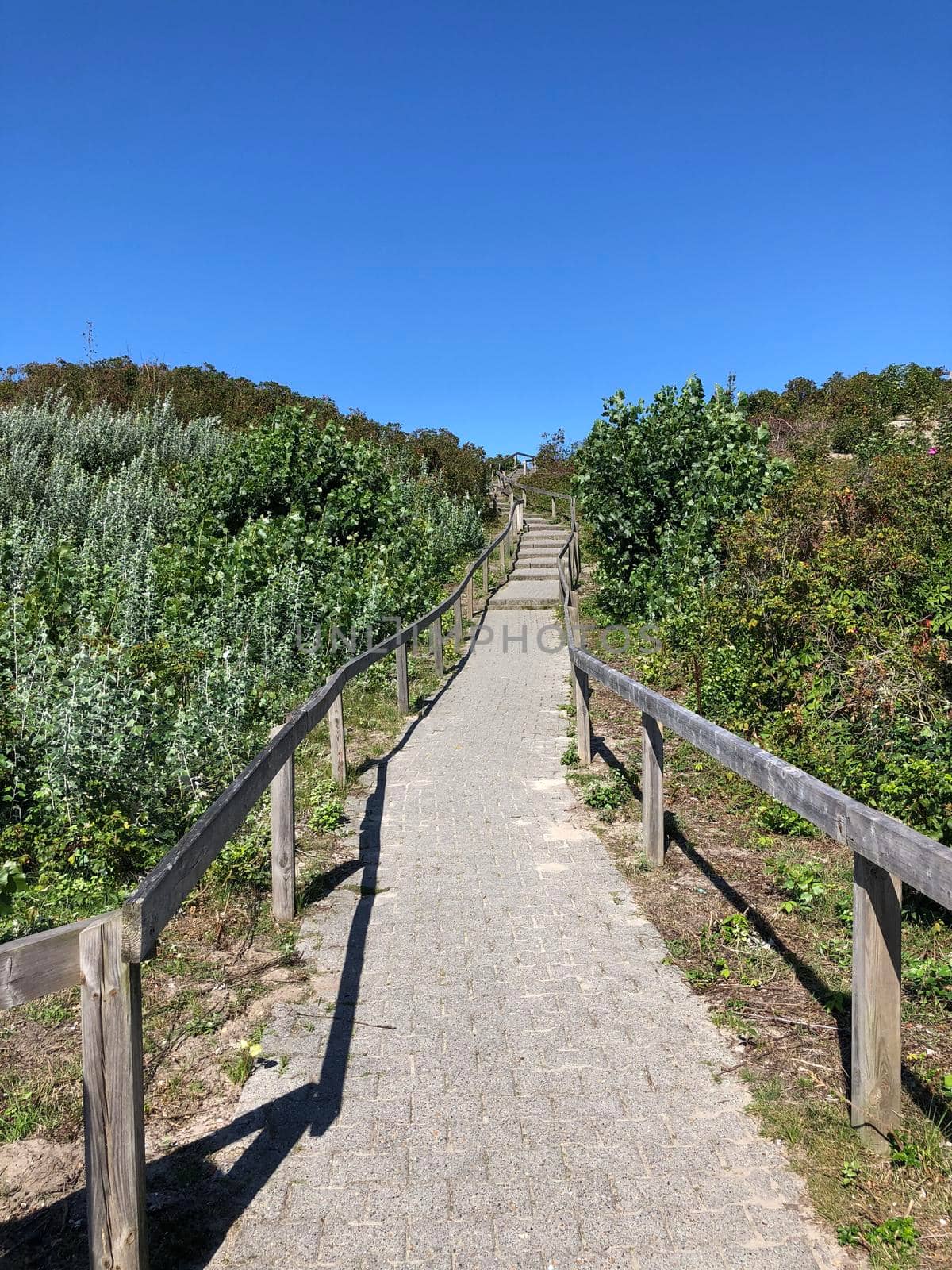 Stairs towards the view point (Rosenbunker) on Borkum island in Germany