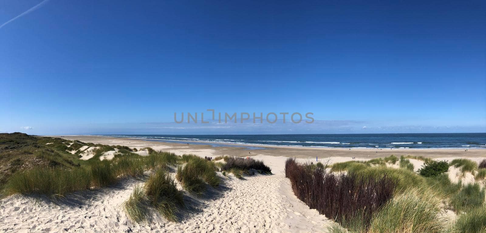 Panorama from sand dunes and beach on Borkum island in Germany