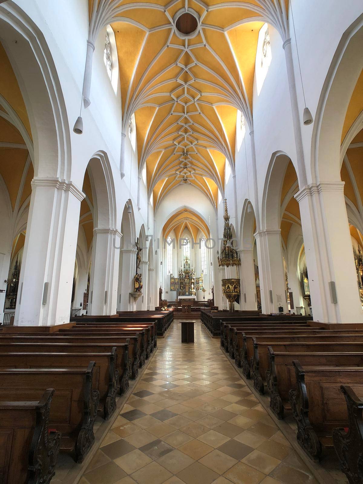 Inside the St. Jodok church in Landshut Germany 