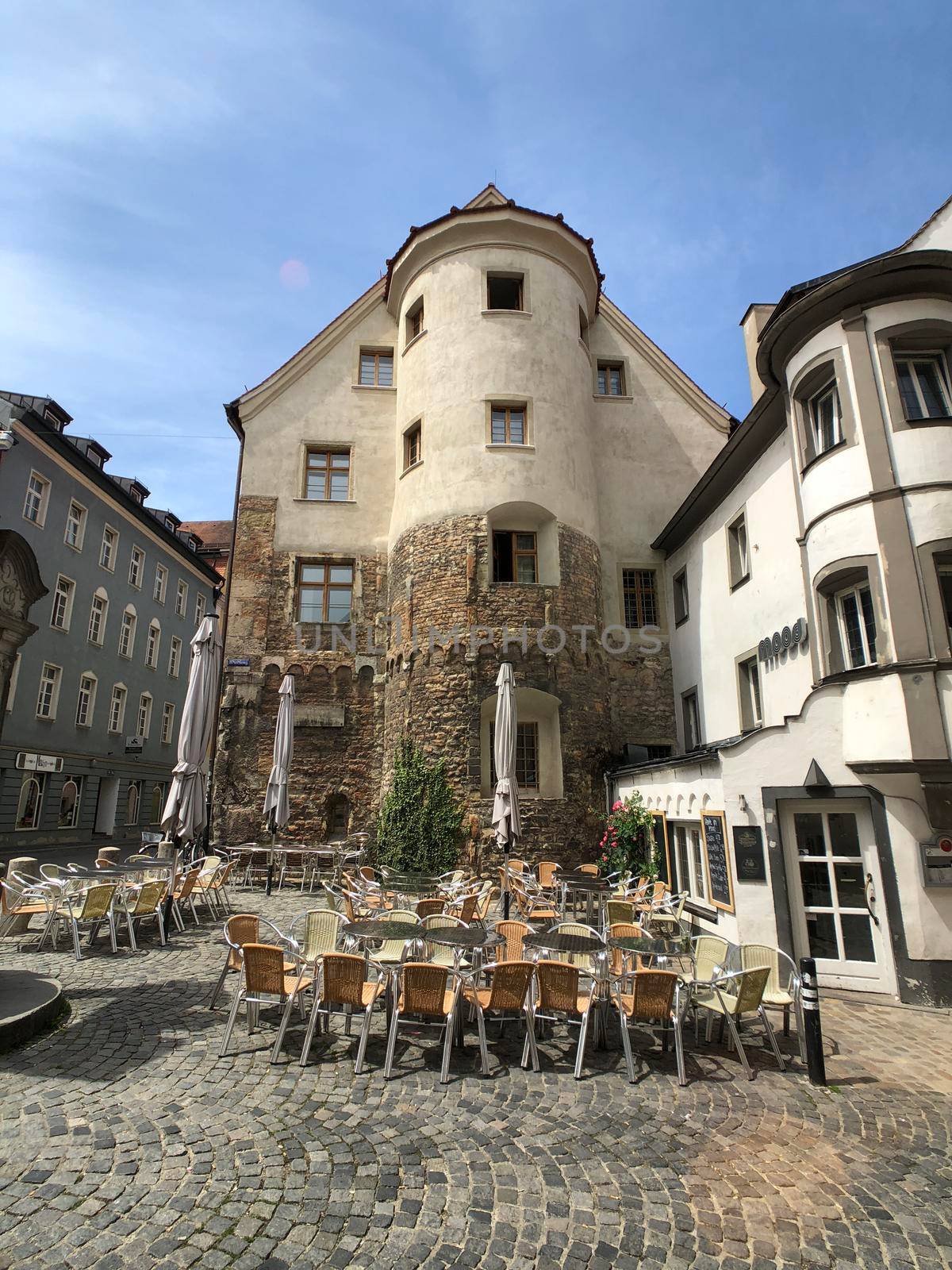 Terrace in Regensburg, Germany by traveltelly