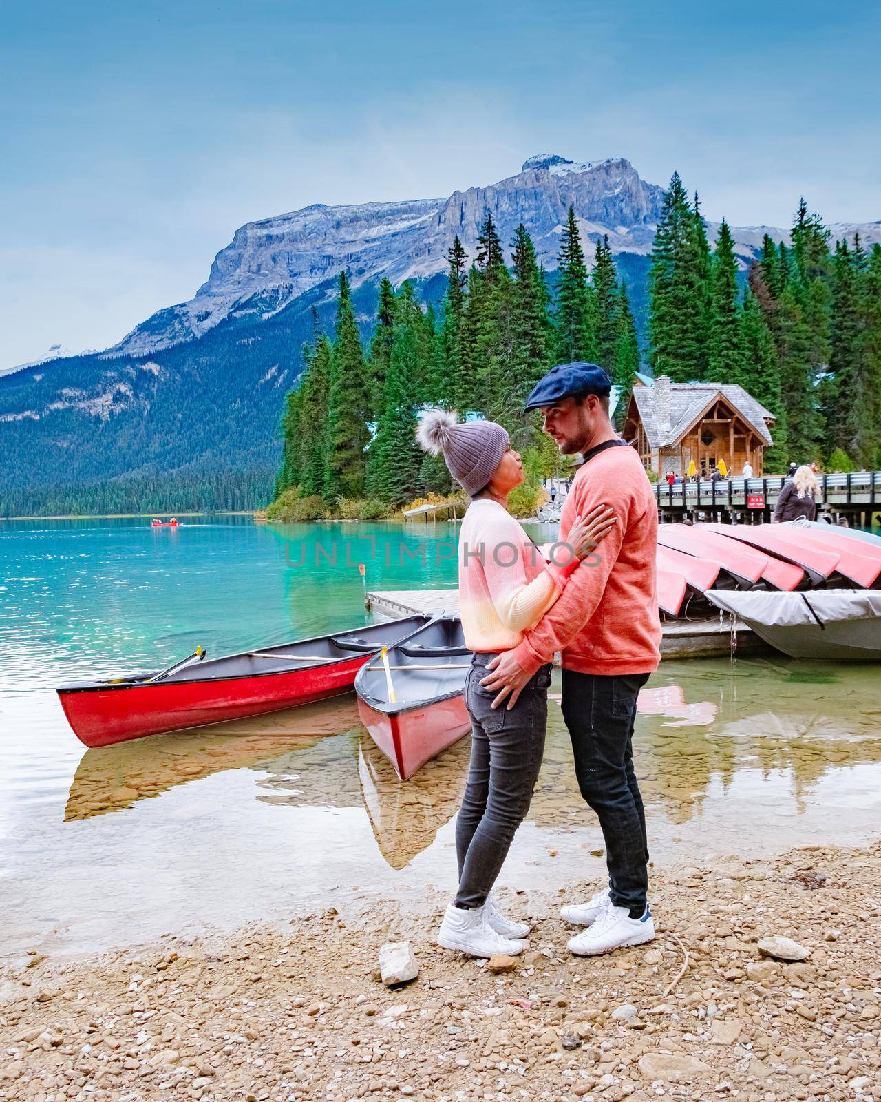 Emerald Lake,Yoho National Park in Canada, Emerald Lake and Tea House, Near Field, British Columbia, Yoho National Park, Canada Mount Burgess can be seen reflected into the water by fokkebok