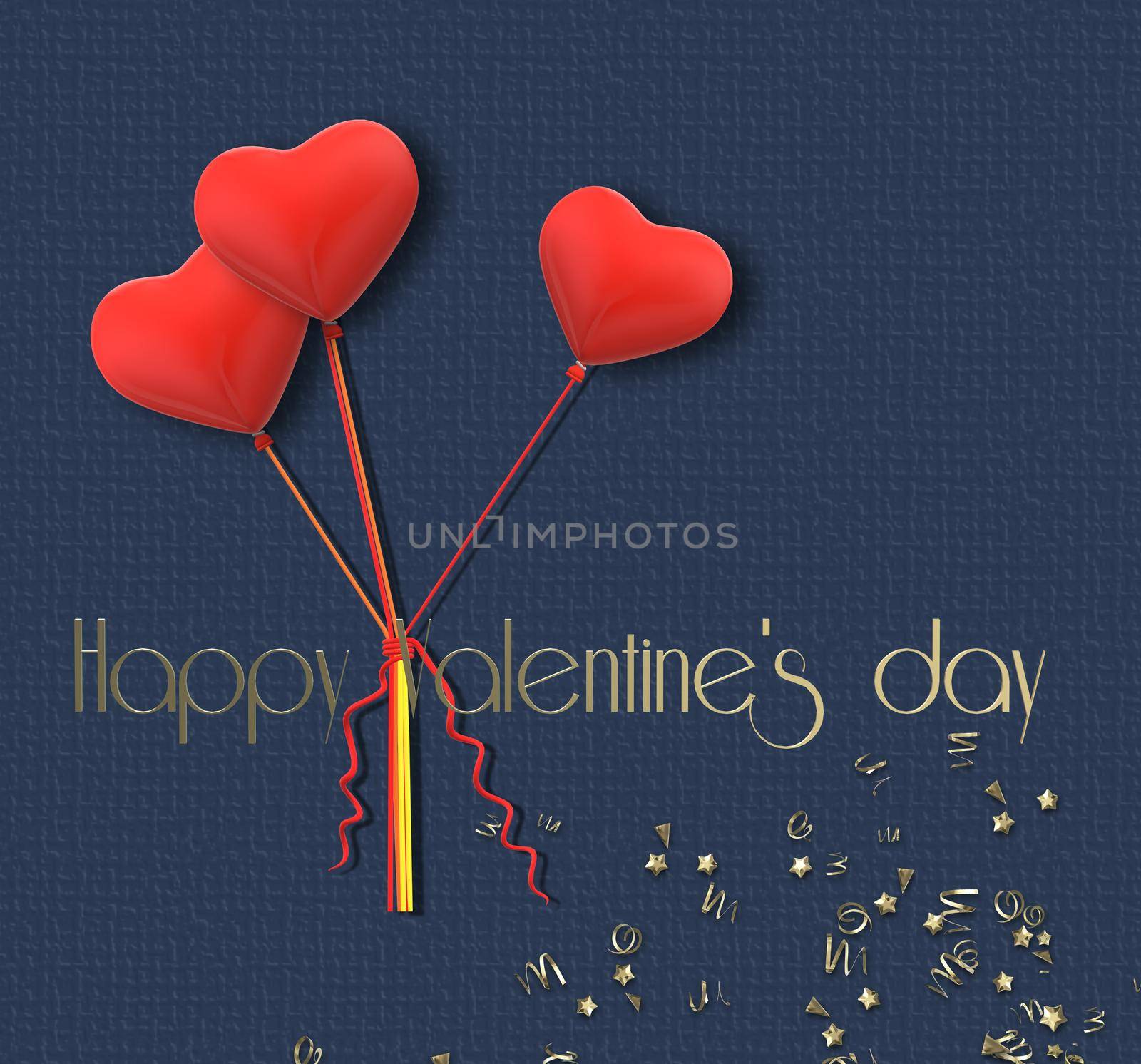 Valentines day background with Heart Shaped red Balloons Gold text Happy Valentine's day. 3D illustration