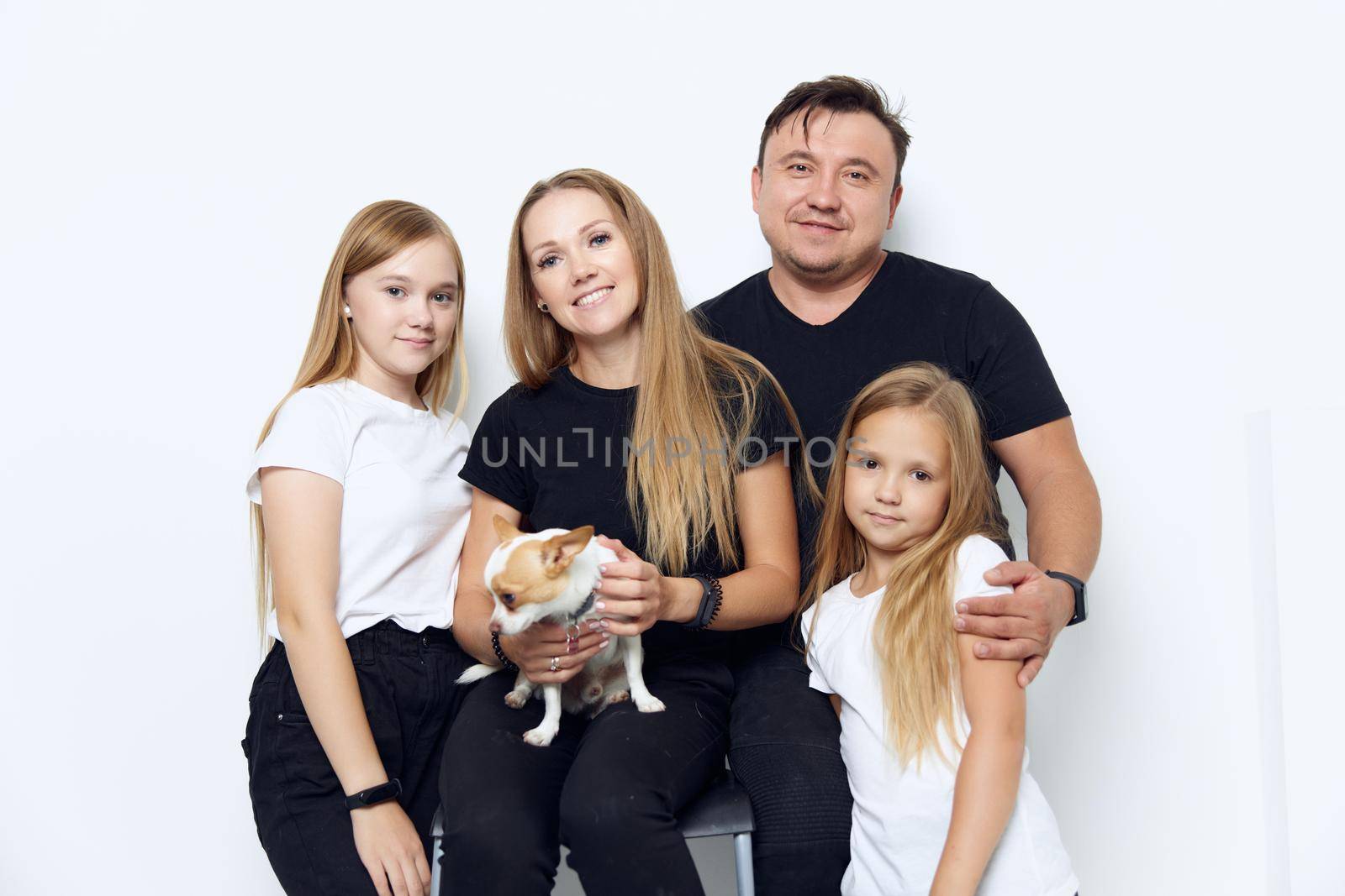 family photo with dog friendship fun portrait isolated background by SHOTPRIME