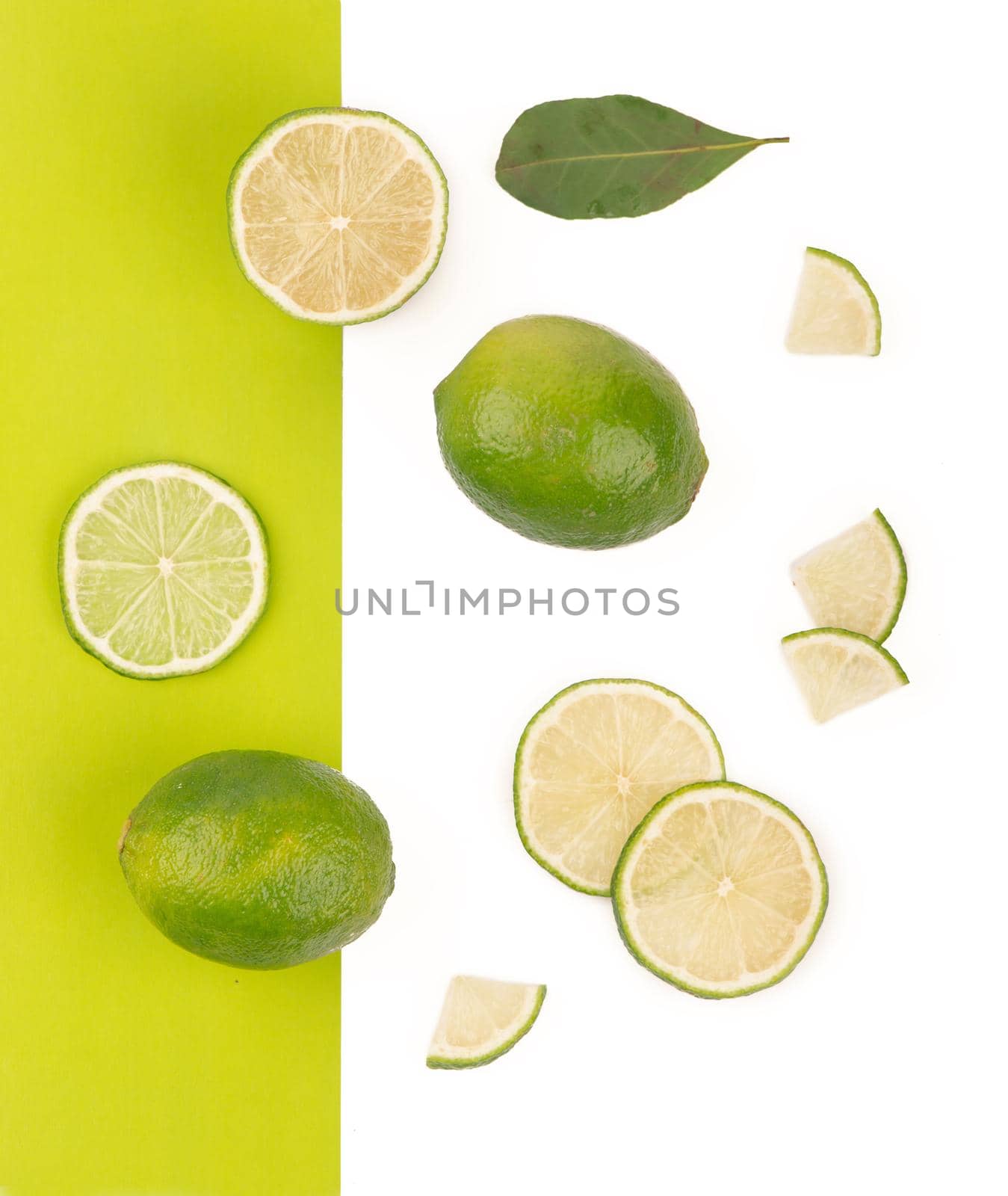 Creative layout made of lime. Flat lay. Food concept.