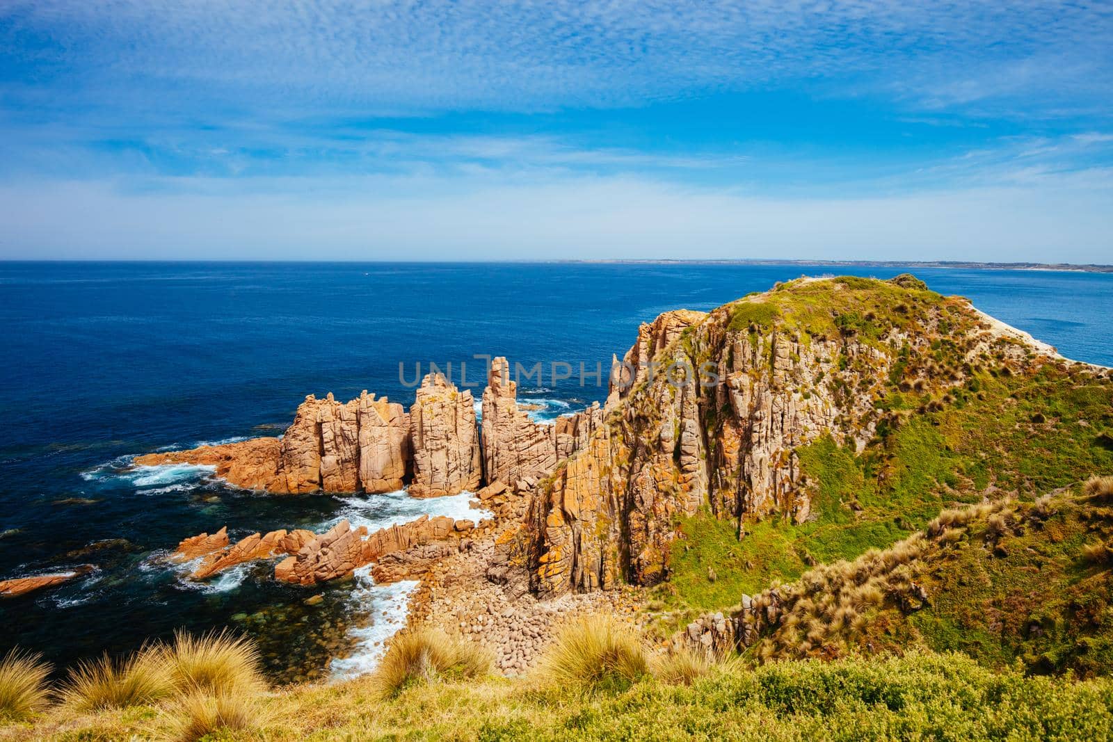 Pinnacles Lookout view of dramatic rock formations at Cape Woolamai on Phillip Island, Victoria, Australia