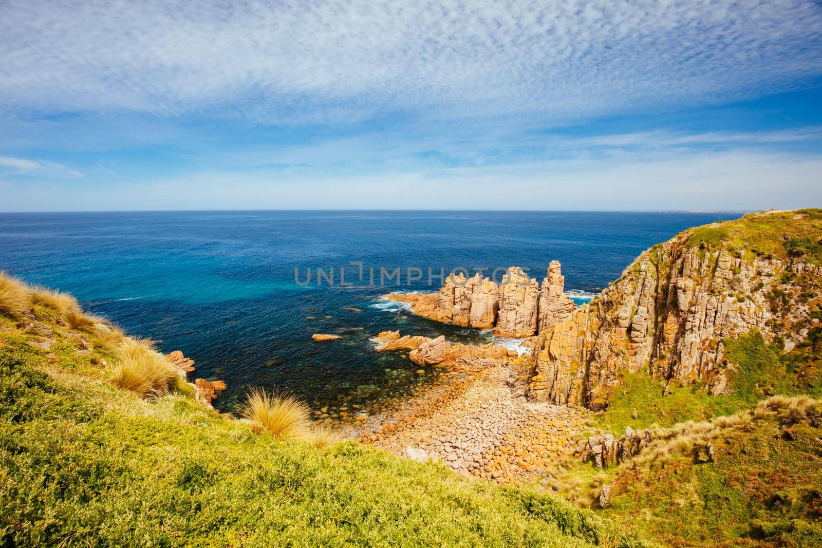 Pinnacles Lookout view of dramatic rock formations at Cape Woolamai on Phillip Island, Victoria, Australia