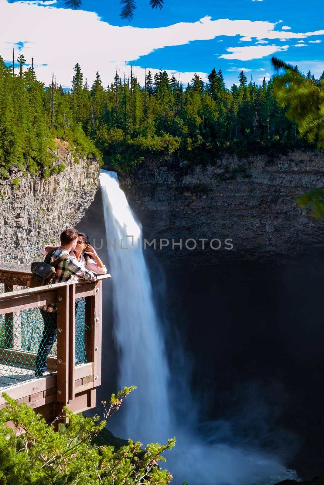 Wells Gray British Colombia Canada, Cariboo Mountains creates spectacular water flow of Helmcken Falls on the Murtle River in Wells Gray Provincial Park near the town of Clearwater, British Columbia, 