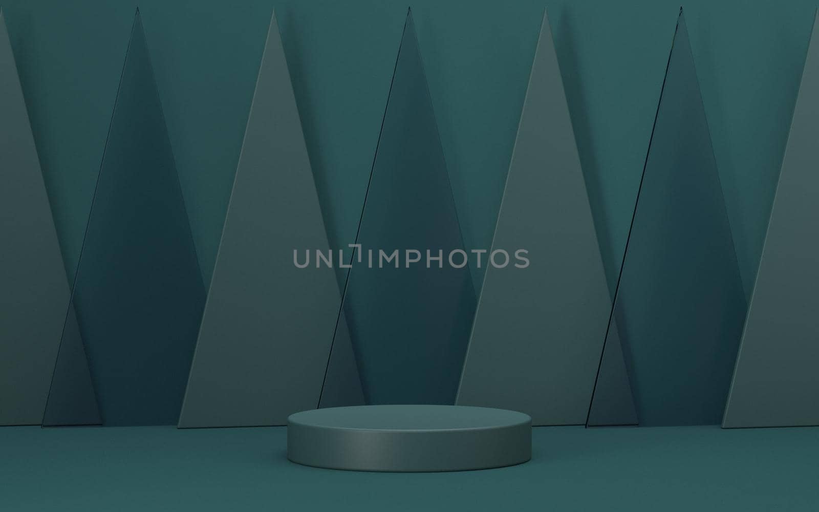 Mock up podium for product presentation triangles transparent blue glass 3D render illustration on green background