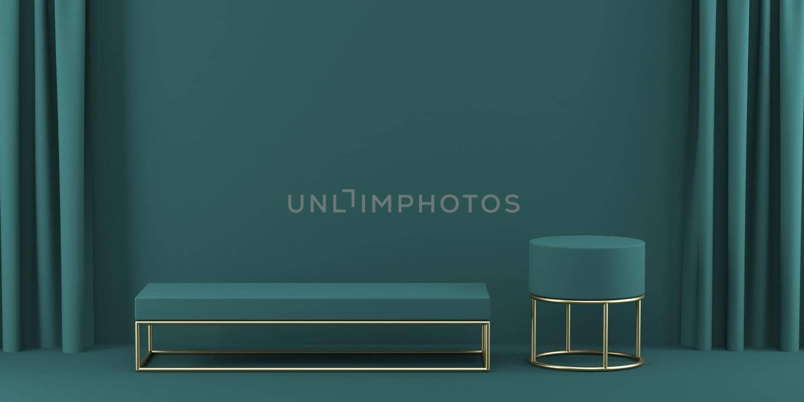 Mock up podium for product presentation two modern table with curtains 3D by djmilic