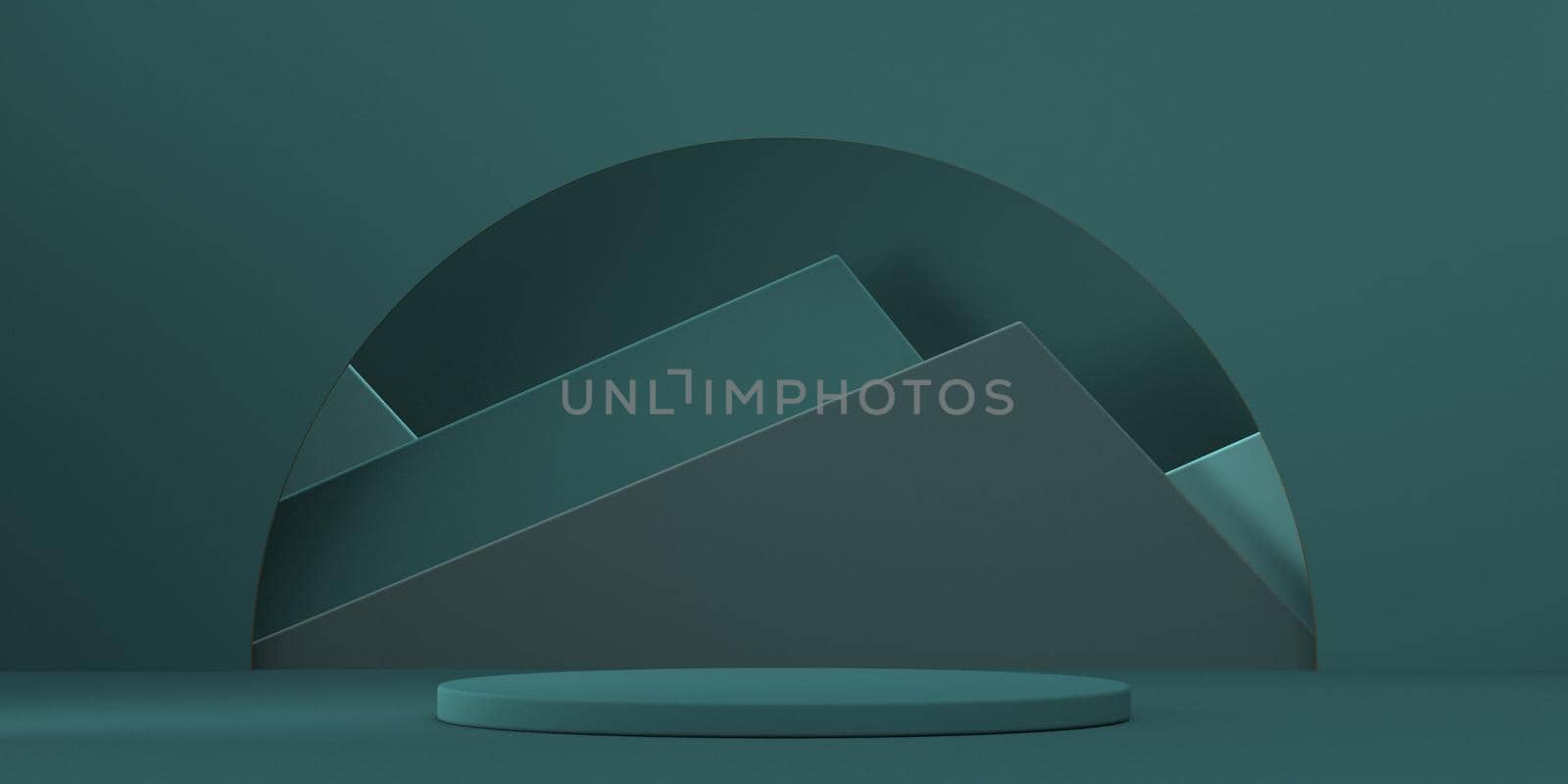 Mock up podium for product presentation abstract mountains landscape 3D render illustration on green background