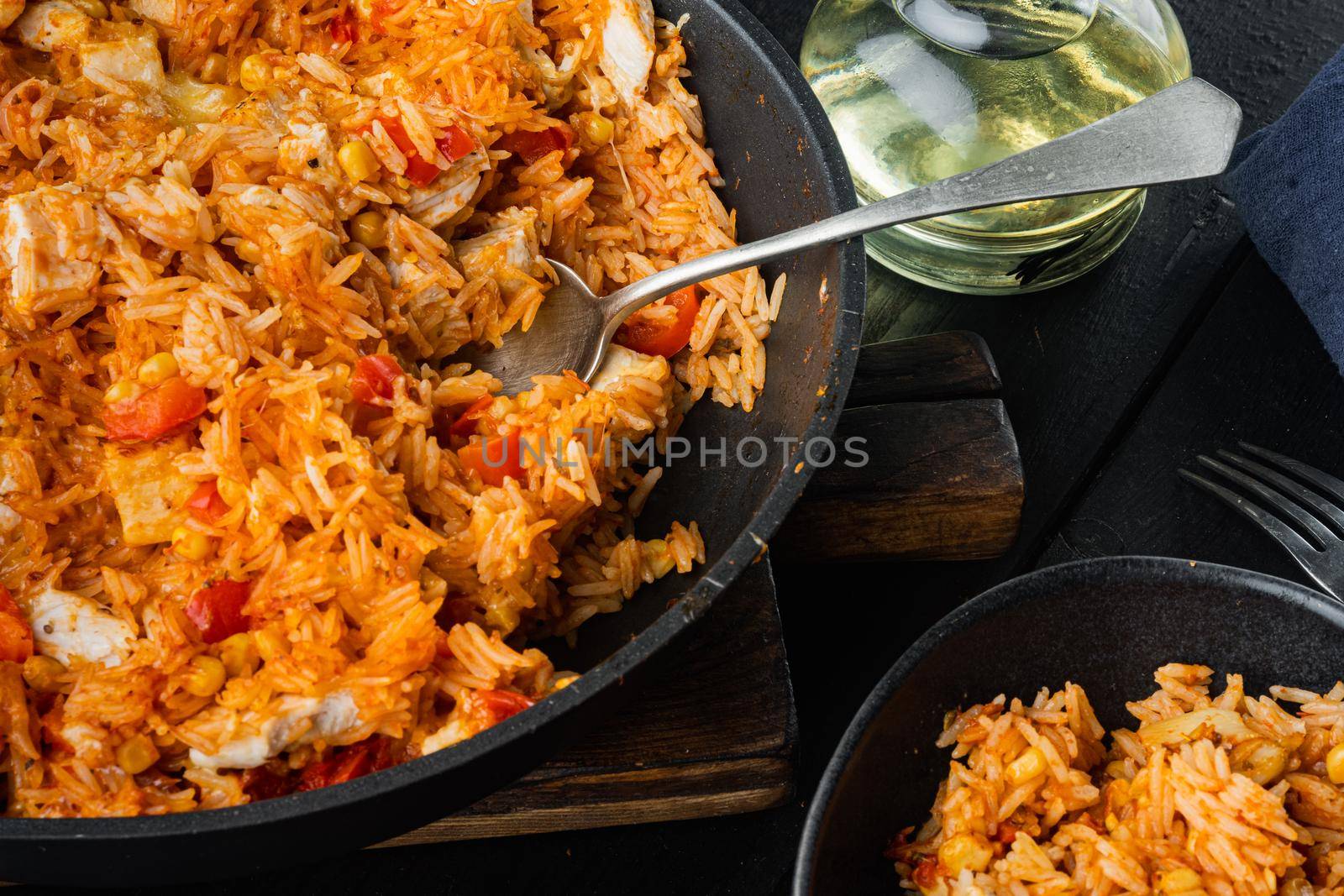 Traditional mexican enchiladas with chicken meat rice and cheese Mexican cuisine.