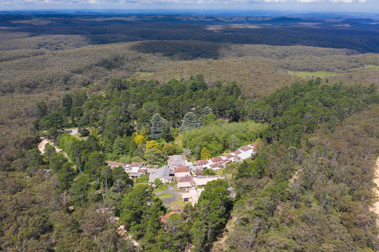 Aerial view of the old Queen Victoria Sanatorium in The Blue Mountains in regional Australia by WittkePhotos