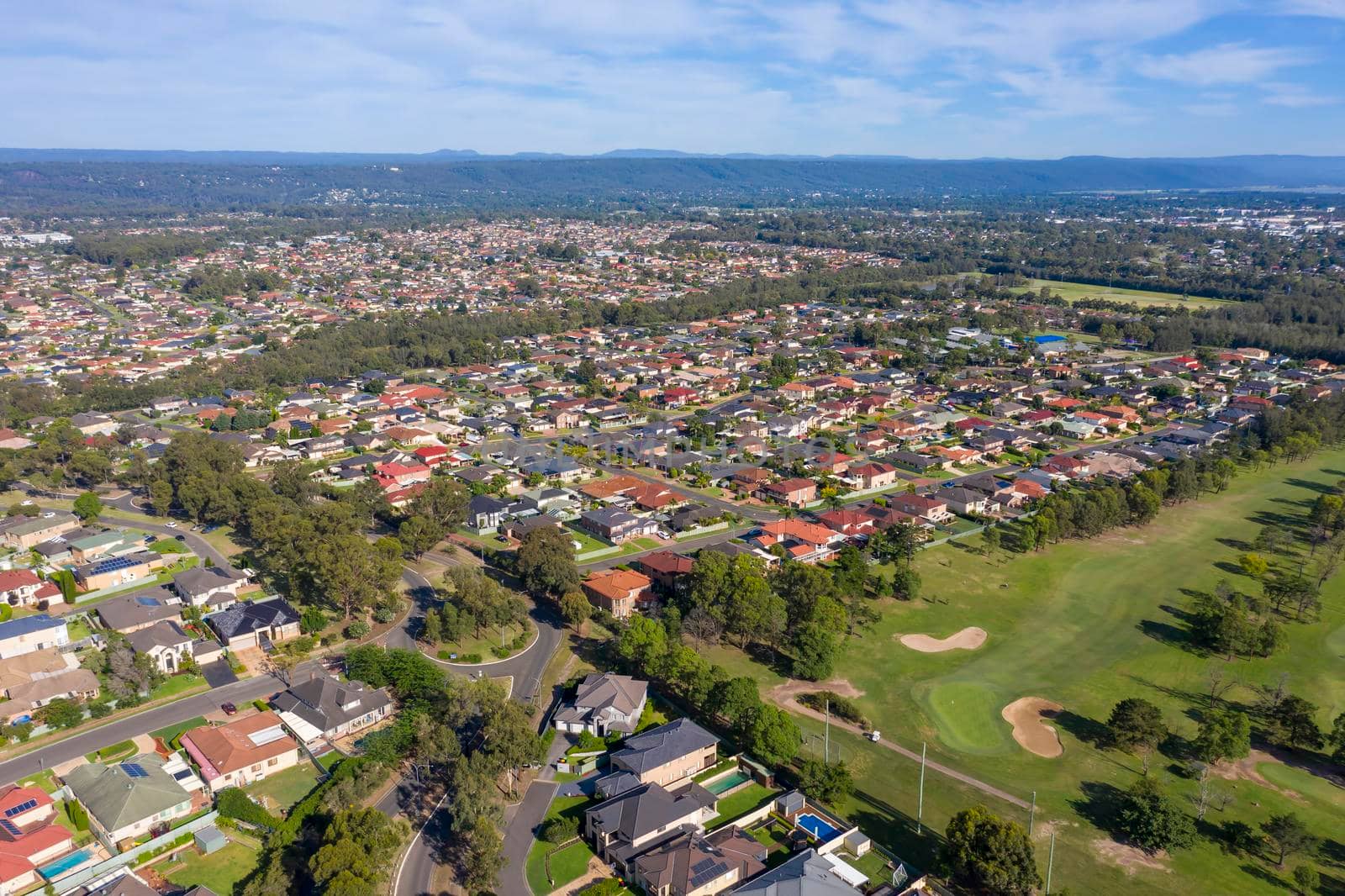 Aerial view of the suburb of Glenmore Park in New South Wales in Australia